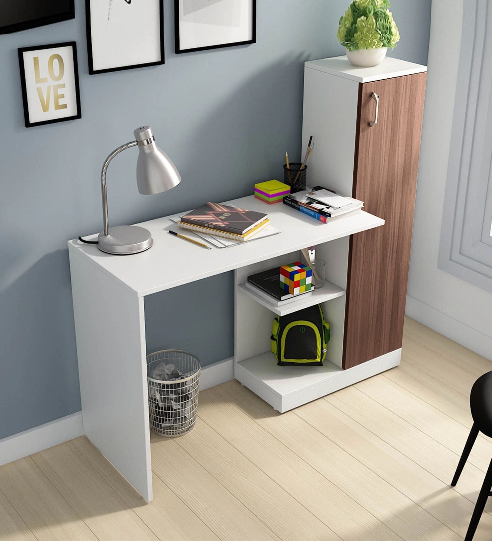Masa Writing Table In White & Oak Finish