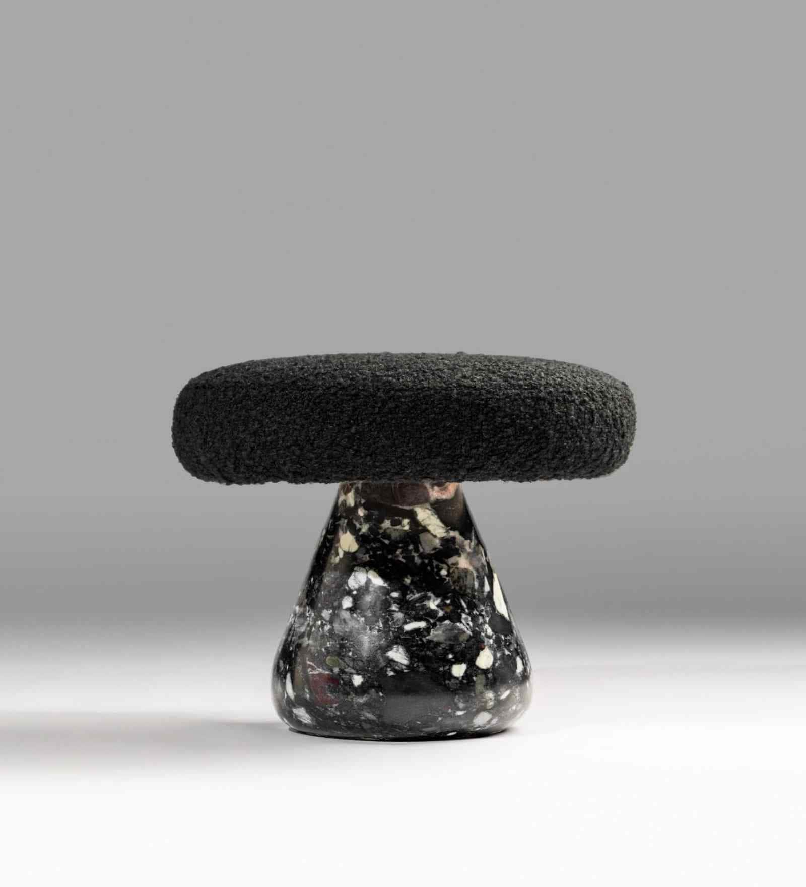 Masala Chai Pebble Granite Stool In Black Finish