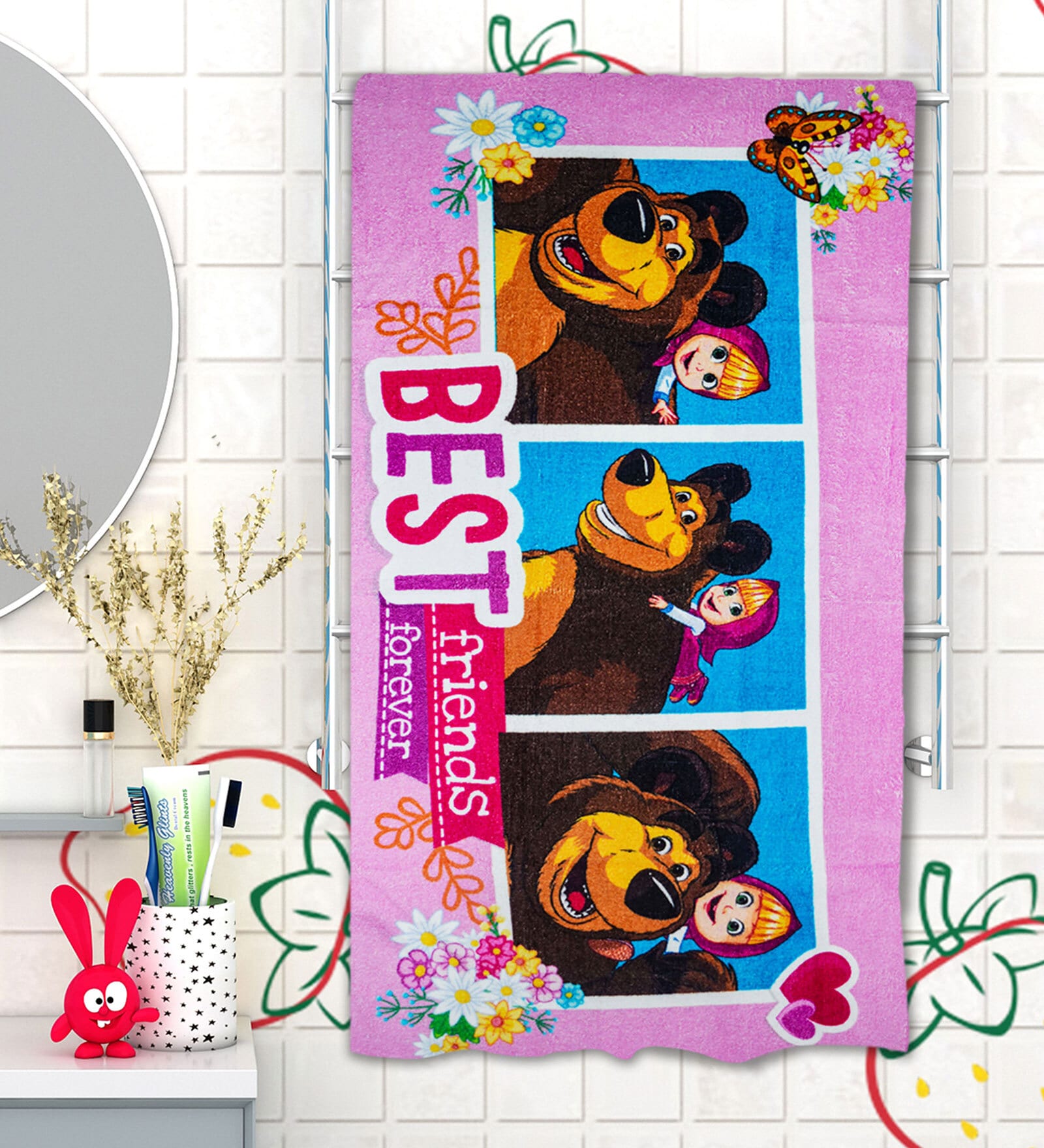 Masha & The Bear Pink 350 GSM Cotton Kids Towels