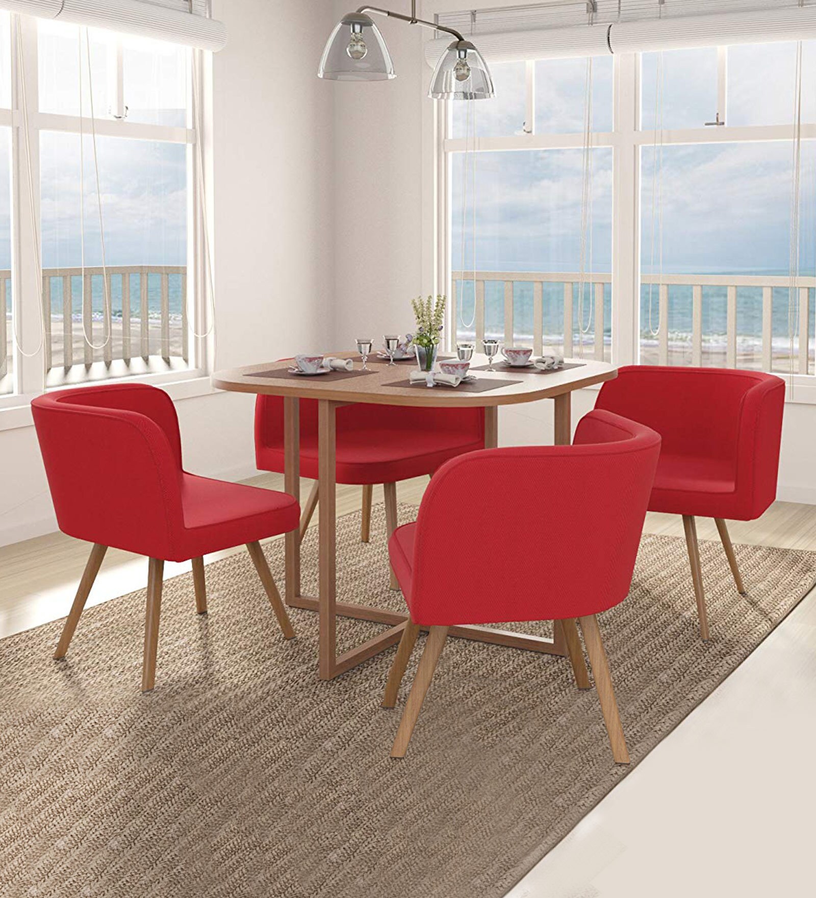 Buy Mason 4 Seater Dining Set in Oak Finish by Forzza Online Mid