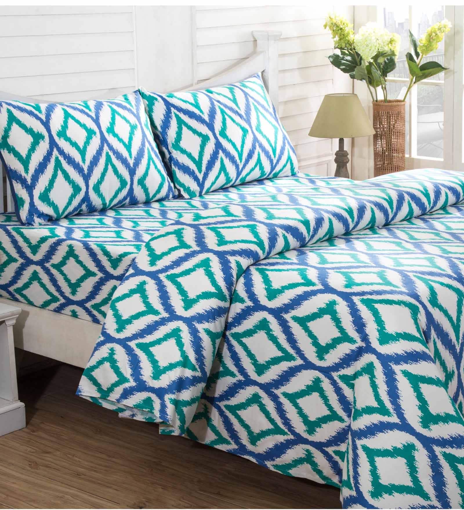 Blue 100% Cotton 108 x 108 Inch Spring Solitaire Smart King Bed Sheet