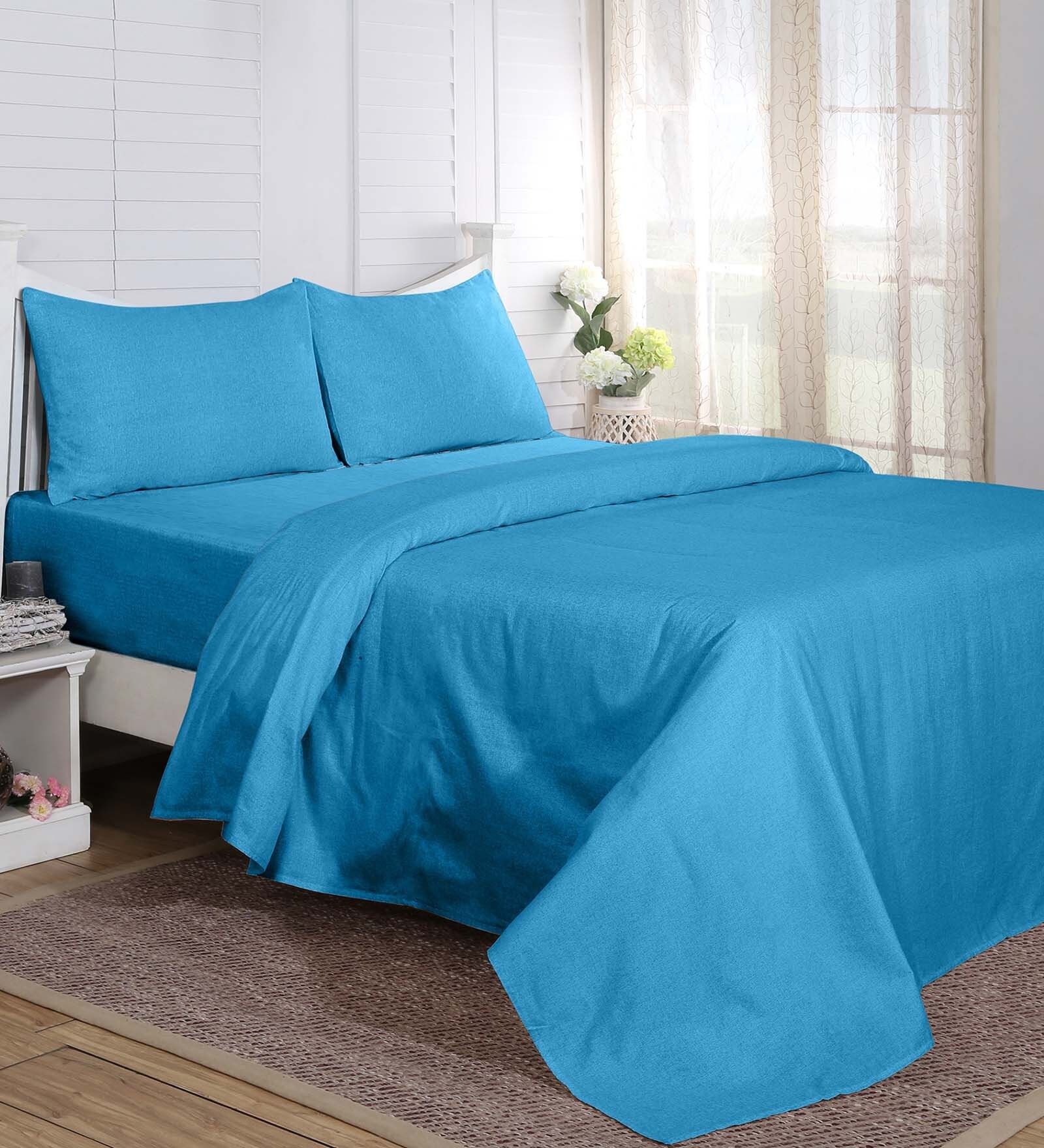Buy Blue 100 Cotton 108 x 90 Inch Carnival Prime Double Bed Sheet