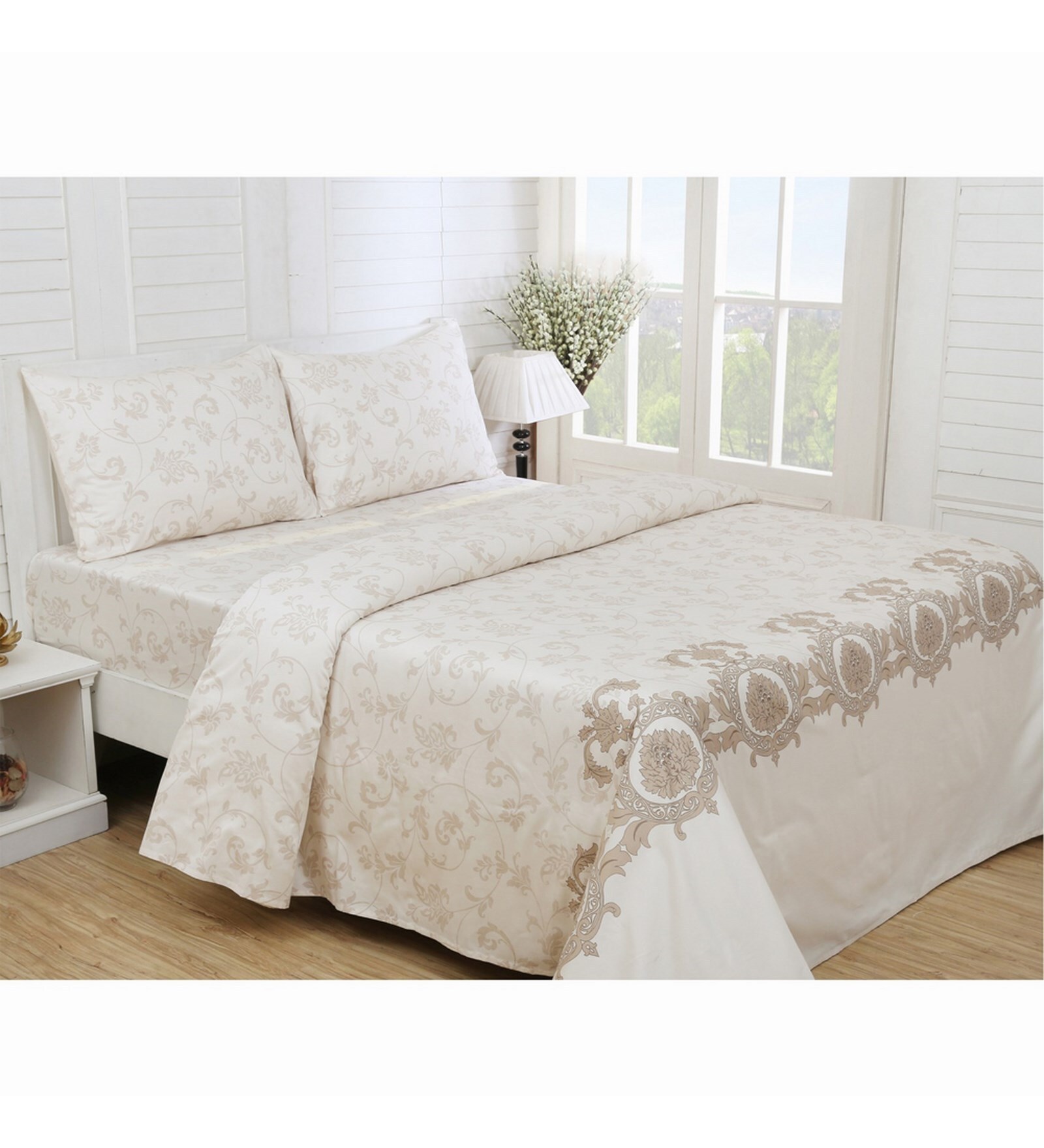 Buy Golden 100 Cotton King Size Bedsheet Set of 3 by Maspar Online