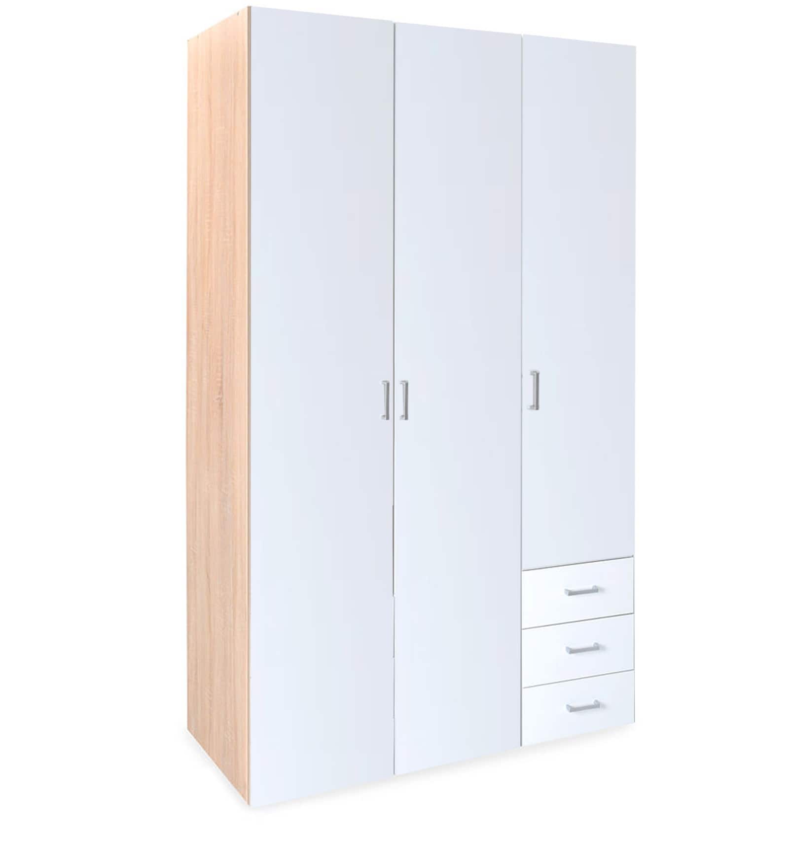 Masters High Gloss 3 Door Wardrobe in Oak & White Finish