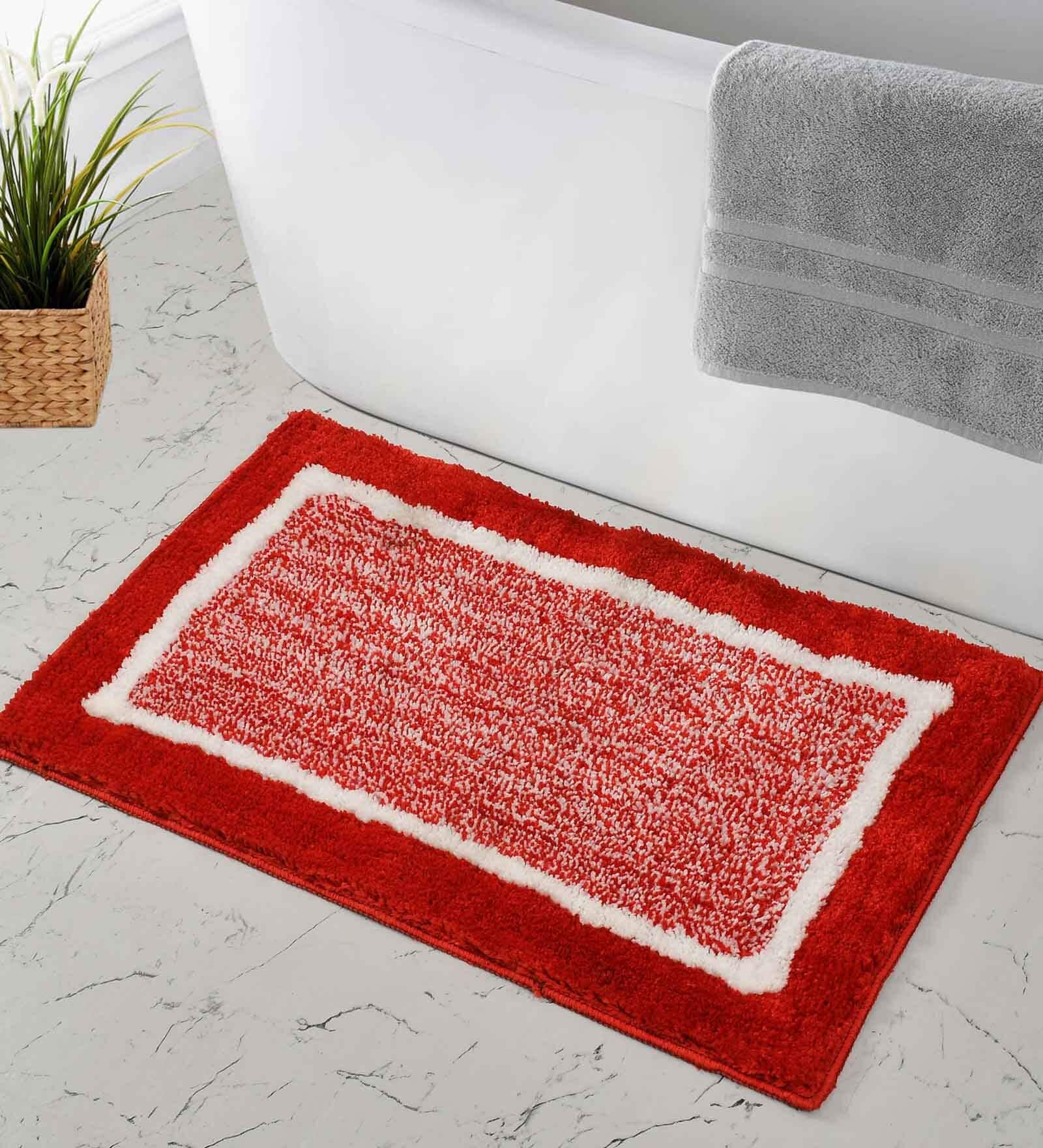 Maroon Geometric Microfiber 16X24 Inches Anti Skid Door Mats