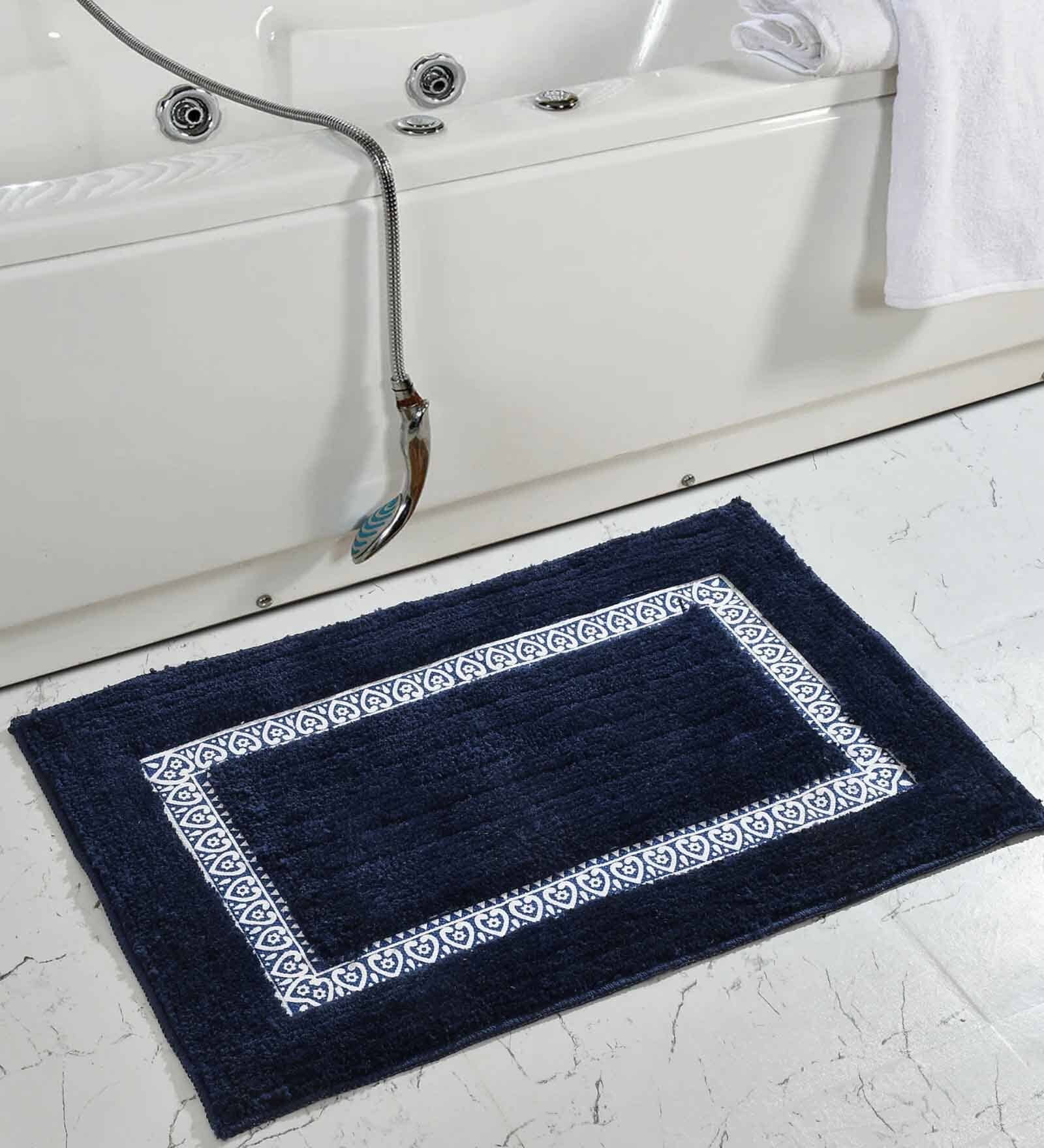 Blue Geometric Microfiber 16X24 Inches Anti Skid Door Mats