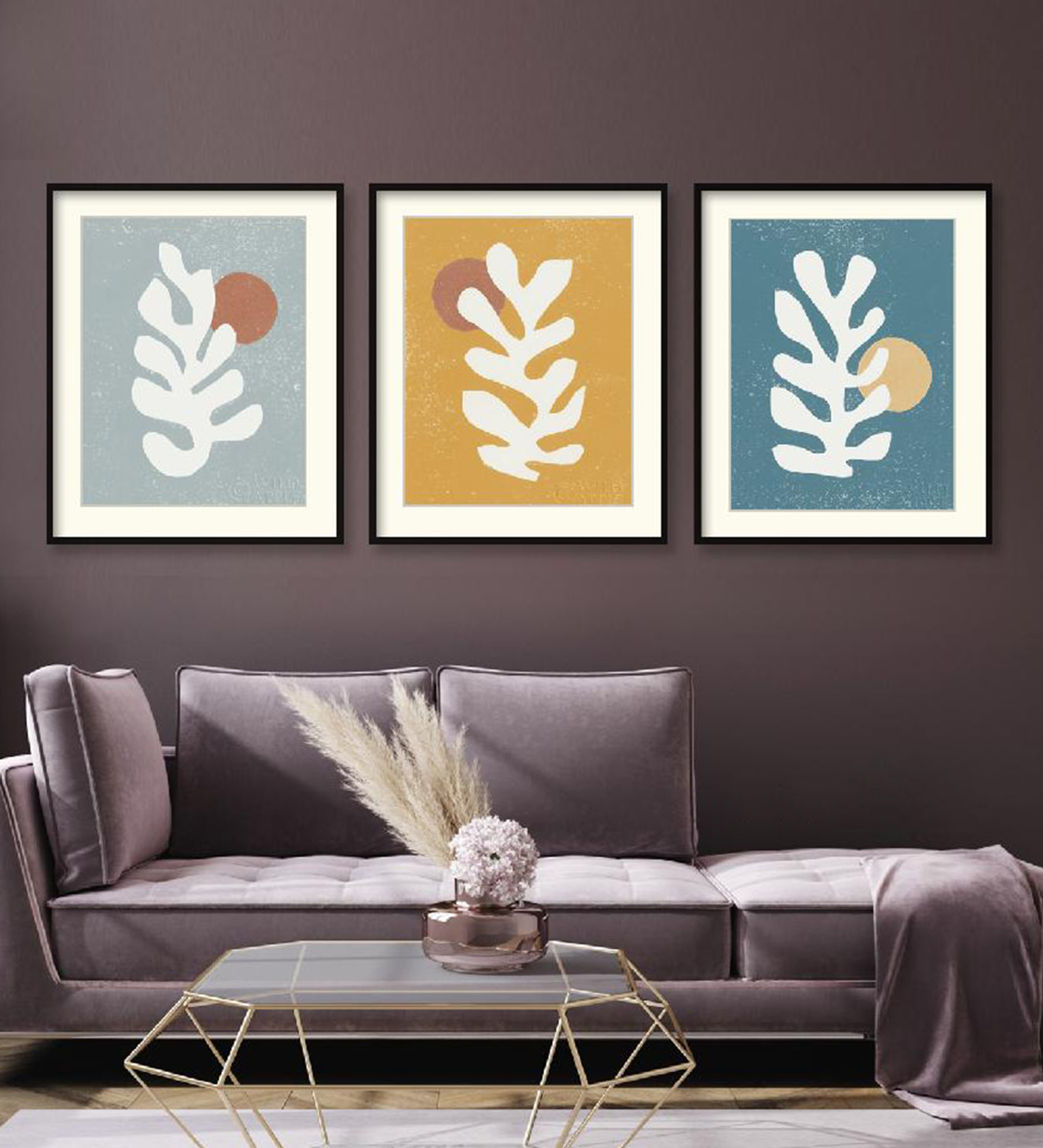 Matisse Homage Grey Paper Framed Floral Art Print Set of 3