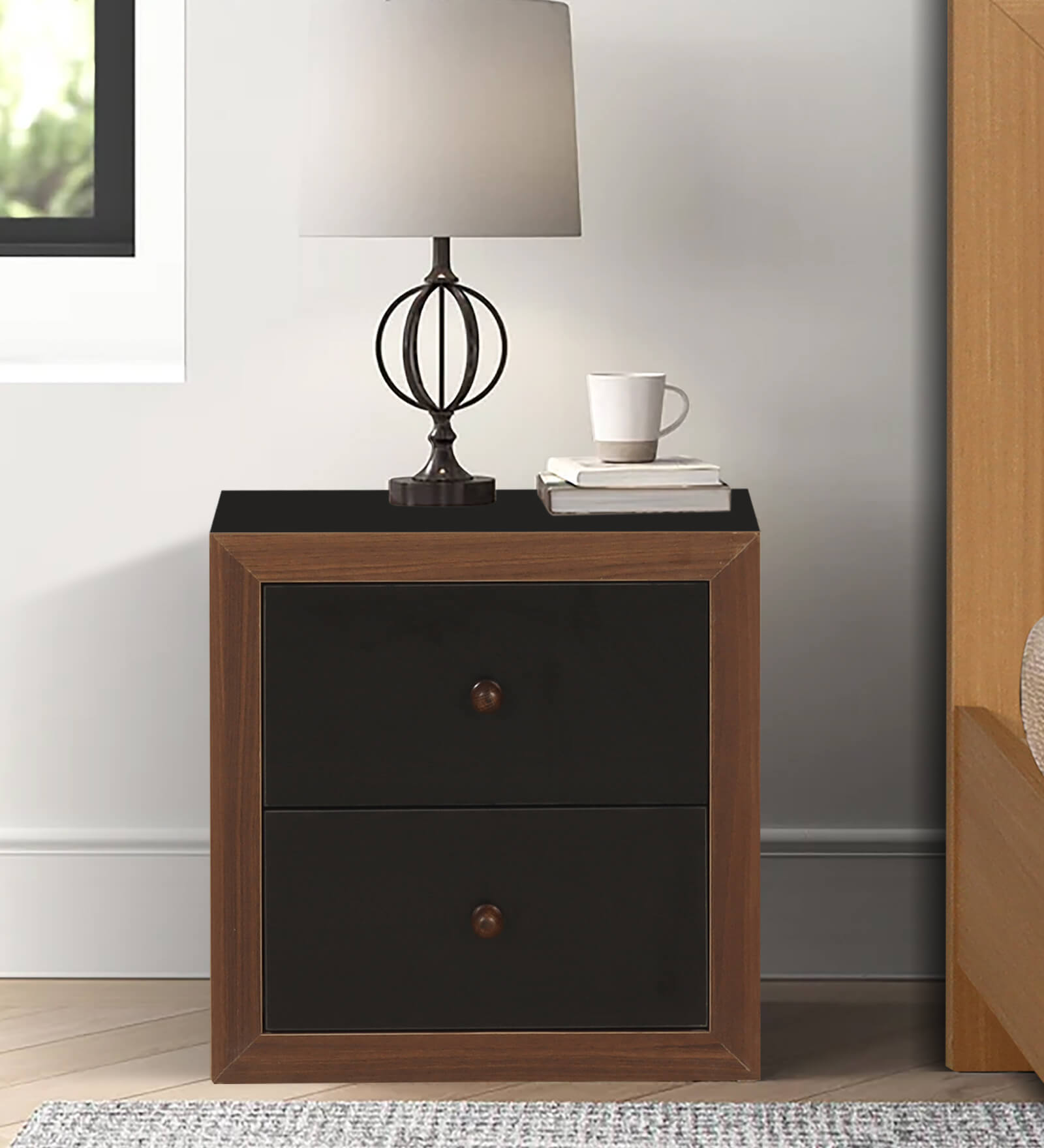 Matrix Bed Side Table In Classic Walnut & Black Colour