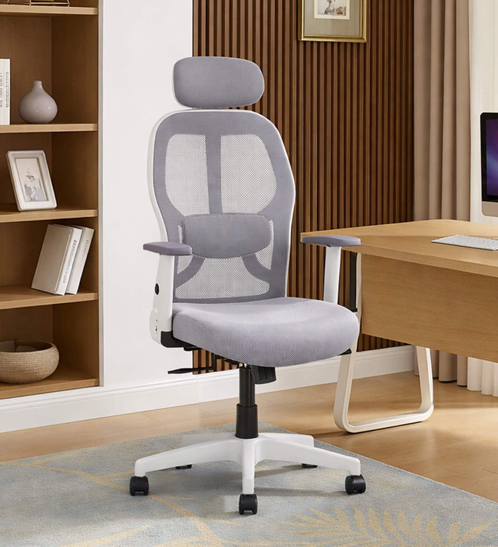 Akira High Back Breathable Mesh Ergonomic Chair with Adjustable Lumbar Support in White Color