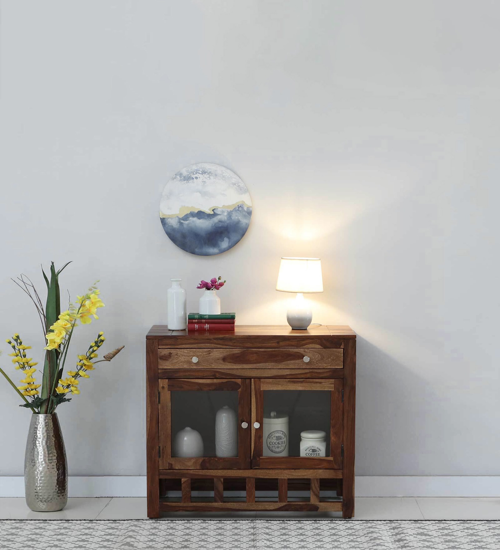 Ulyano Sheesham Wood Crockery Unit in Scratch Resistant Rustic Teak Finish