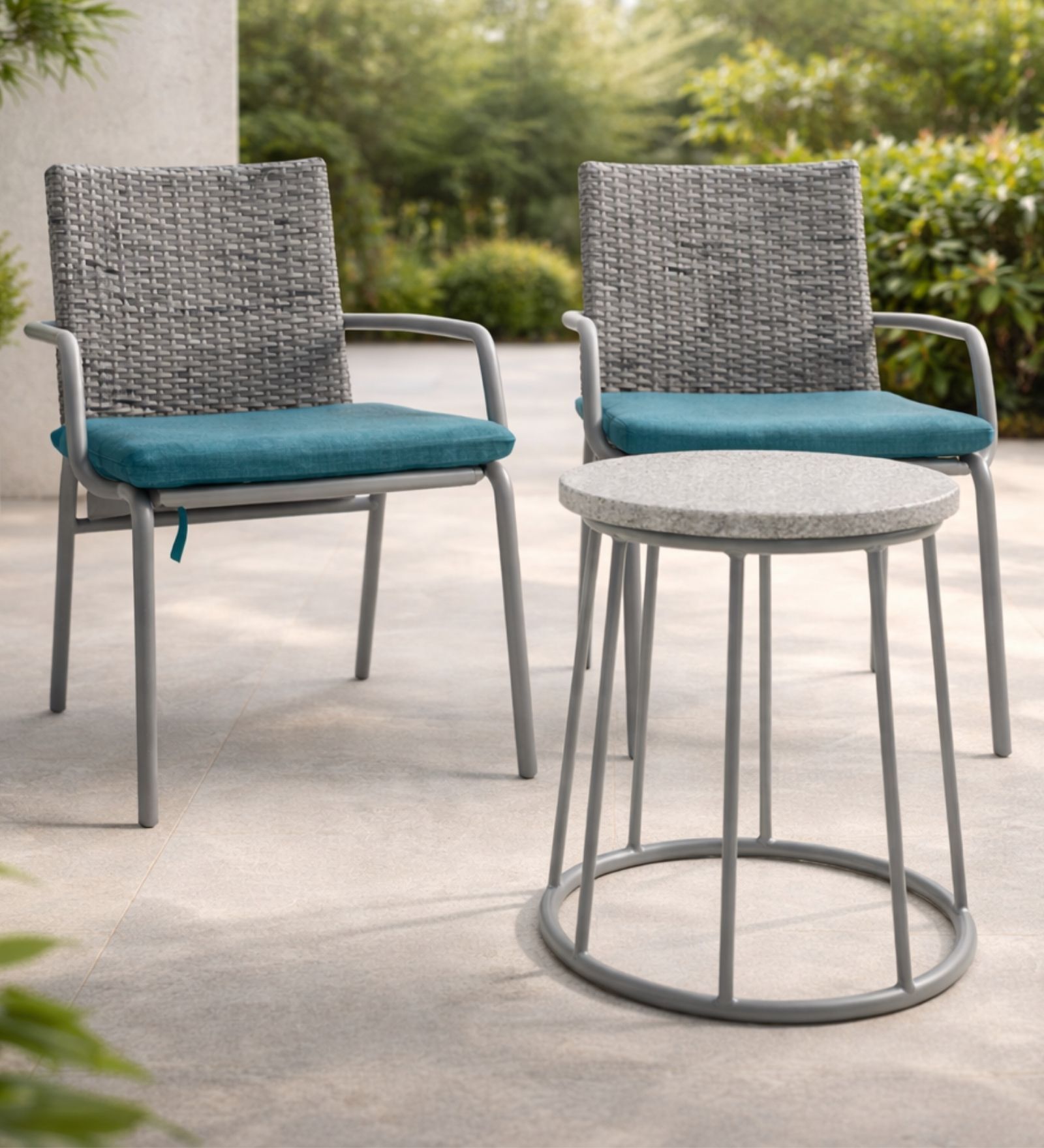 Matrix Wicker Outdoor Table & Chair Set In Dark Grey Finish