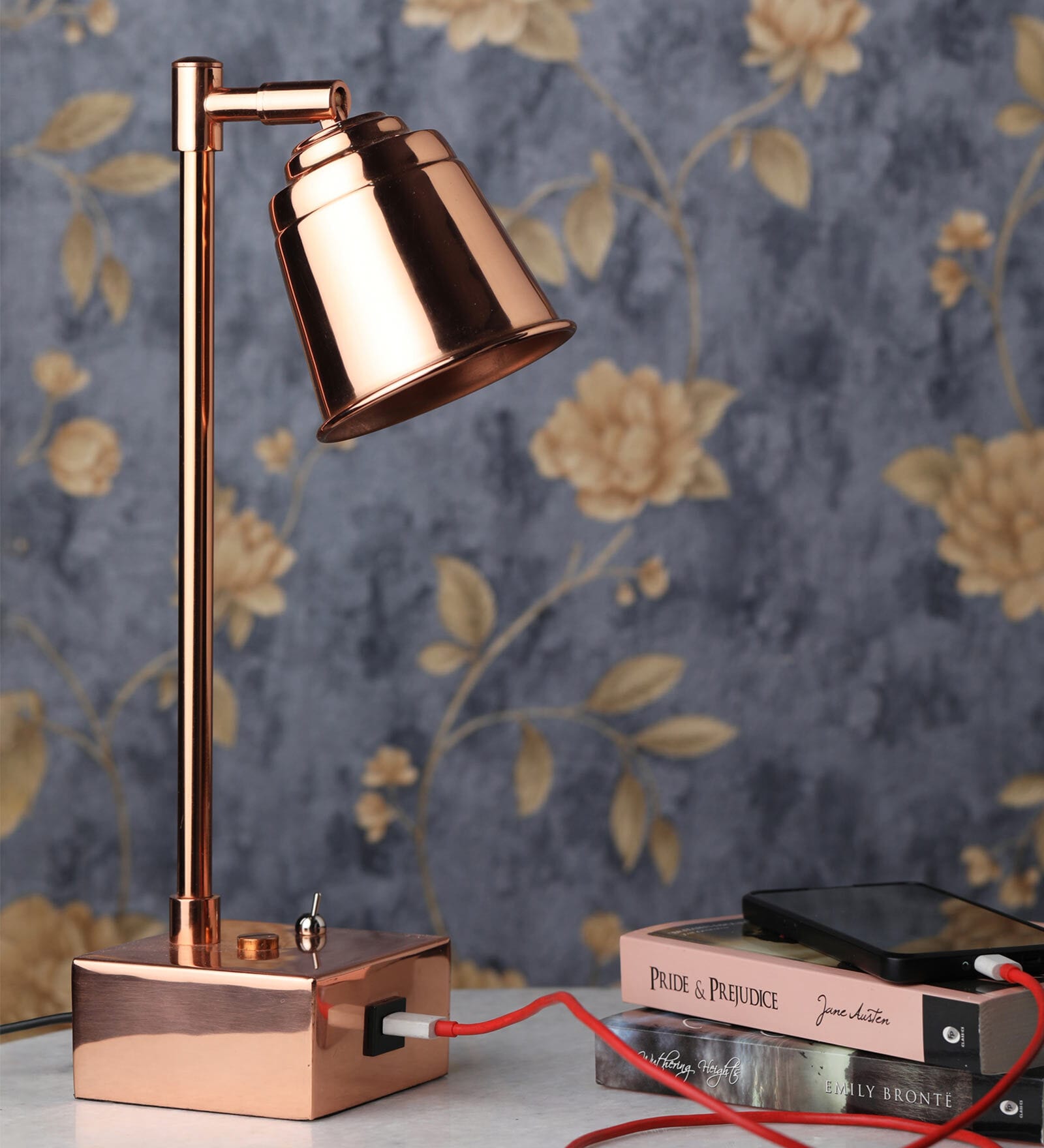 Short Rose Gold Adjustable Study Lamp With Metal Base