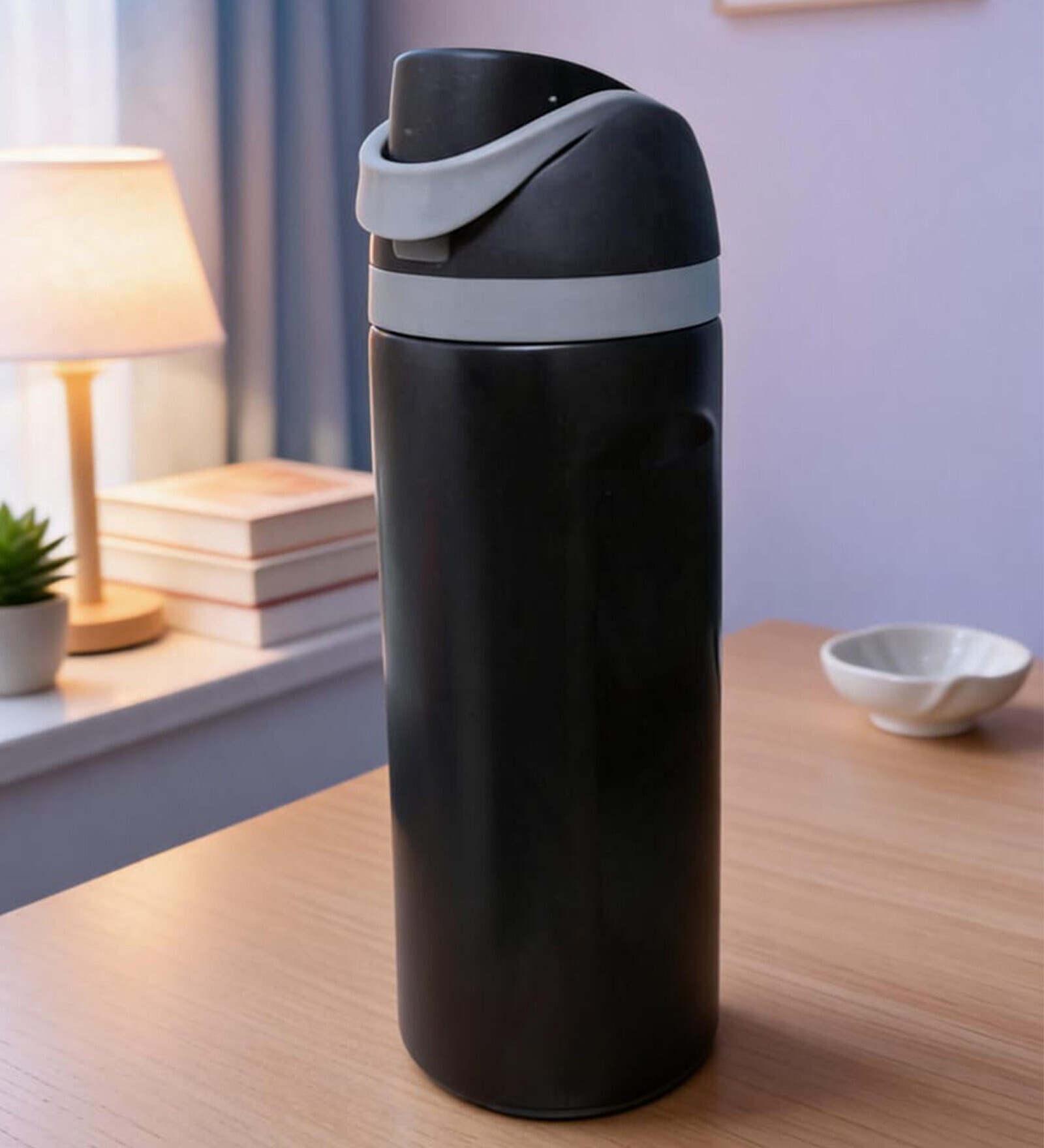 Black Matte Finish Stainless Steel Water Bottle with Flip Top Lid, 750 ml