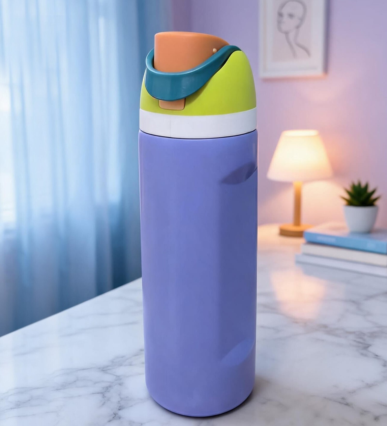Purple Matte Finish Stainless Steel Water Bottle with Flip Top Lid, 750 ml