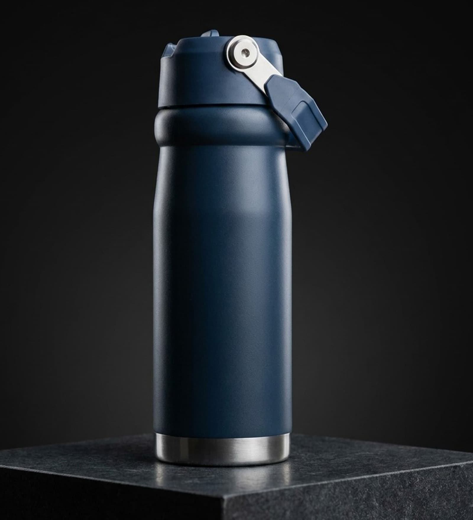 Matte Stainless Steel Blue Sports Vacuum Insulated Bottle with Handle Loop