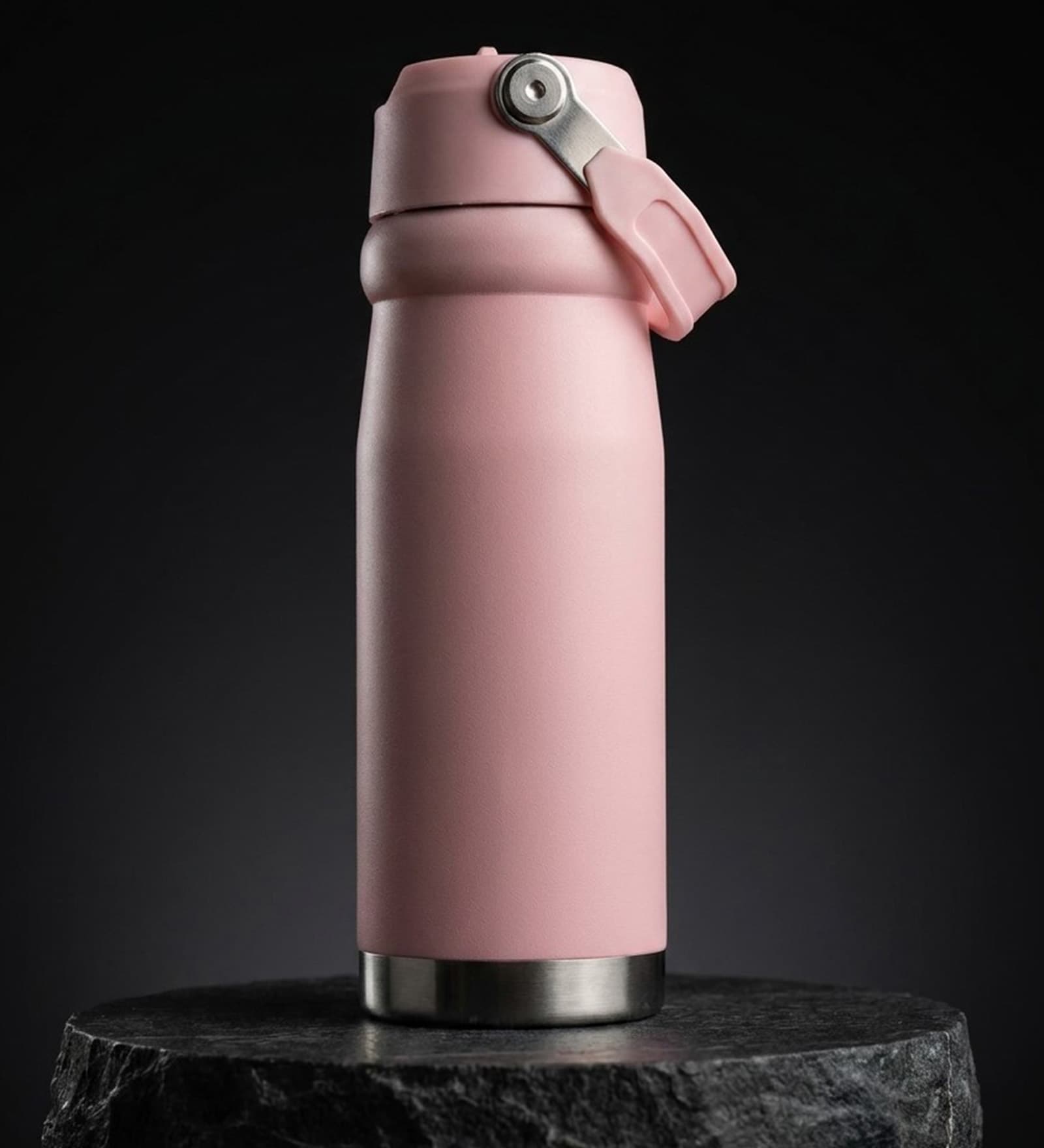 Matte Stainless Steel Pink Sports Vacuum Insulated Bottle with Handle Loop