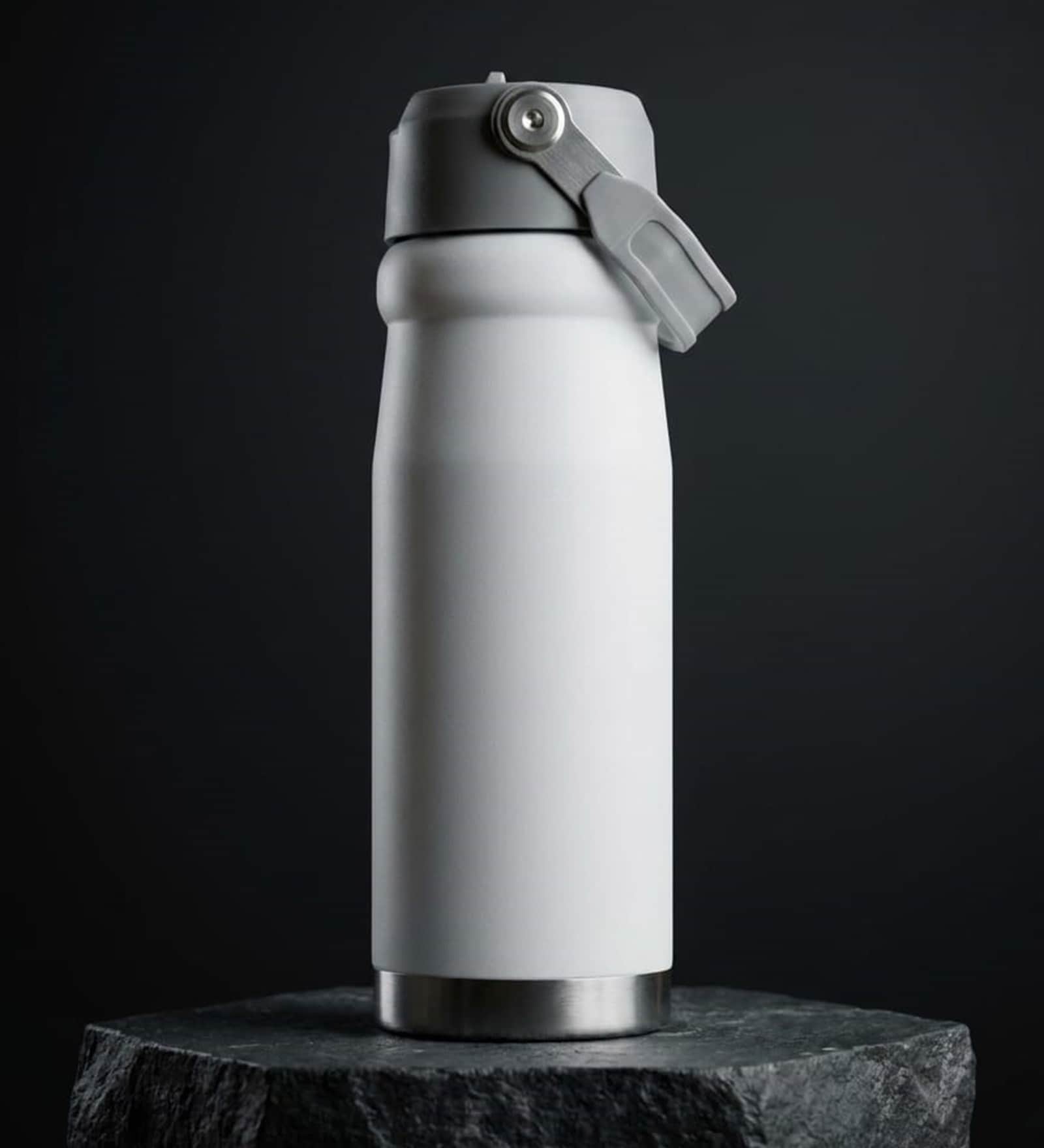 Matte Stainless Steel White Sports Vacuum Insulated Bottle with Handle Loop