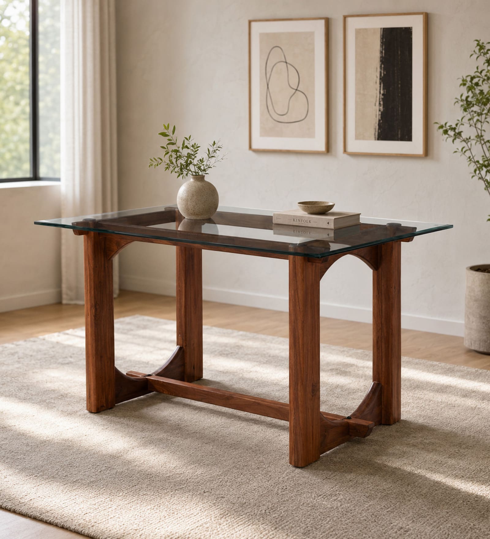 Mauren Acacia wood 4 seater Dinning Table in Natural Glazed finish