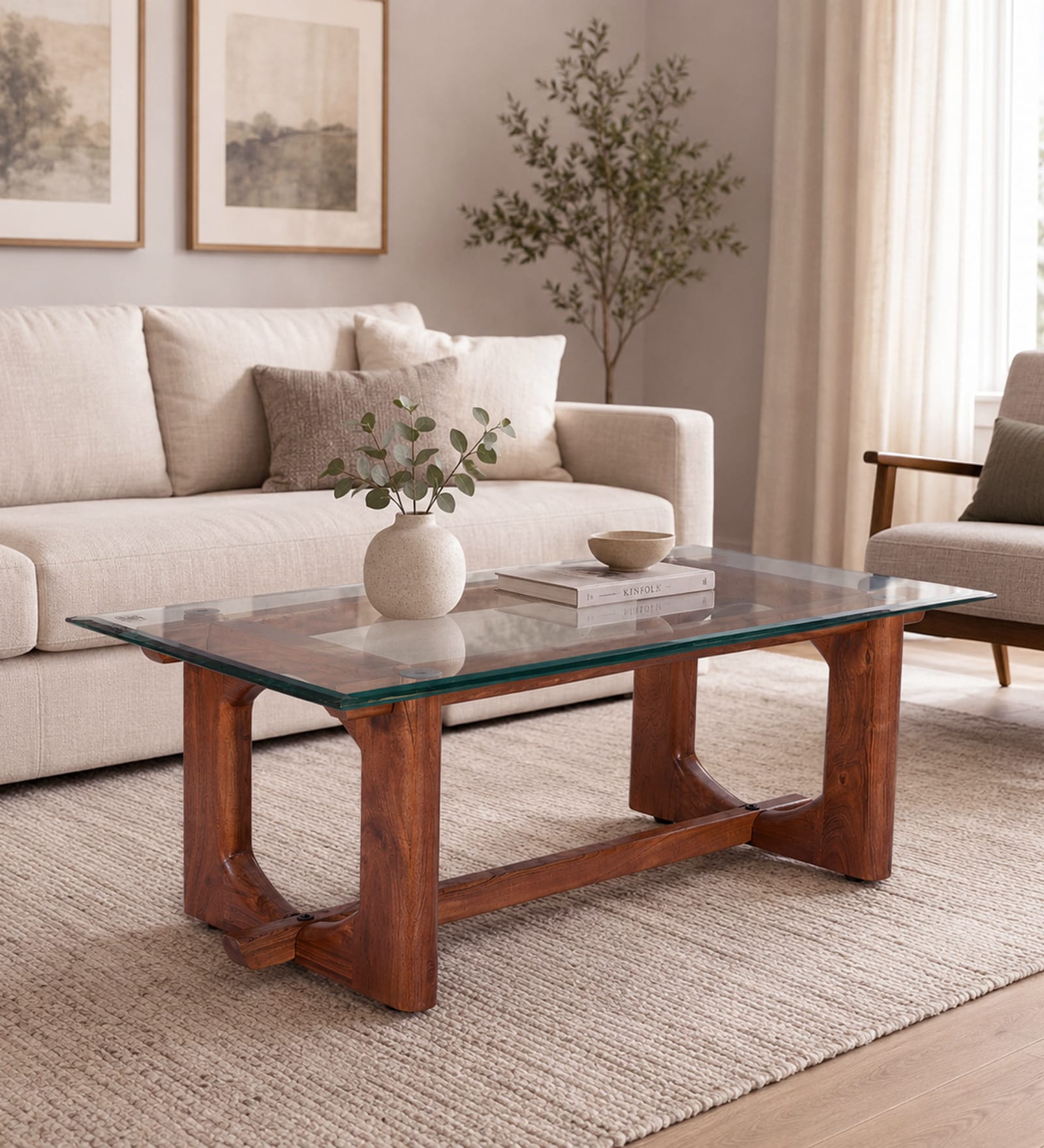 Mauren Acacia Wood Coffee Table in Natural Glazed Finish Mauren Acacia Wood Coffee Table in Natural Glazed Finish