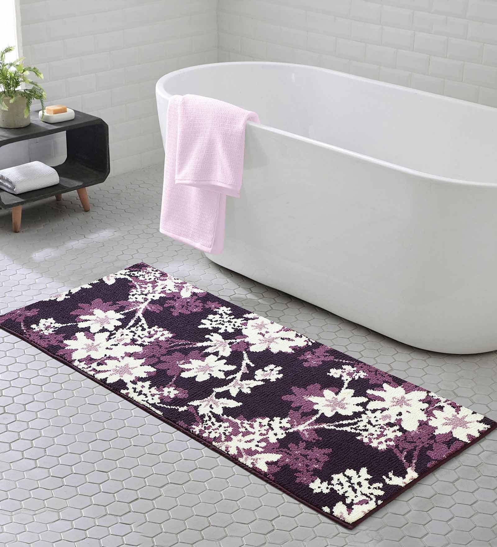 Mauve Floral Polyester AntiSkid Bathmat