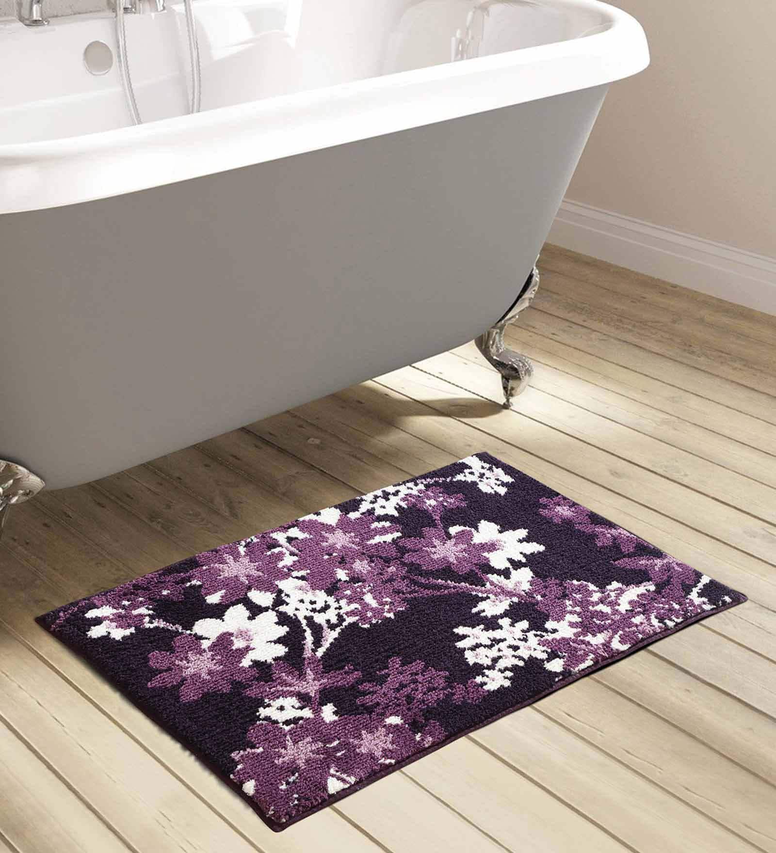 Mauve Floral Polyester AntiSkid Bathmat