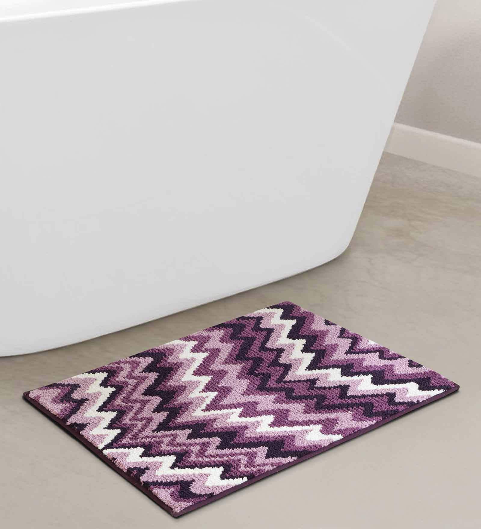 Mauve Geometric Polyester AntiSkid Bathmat