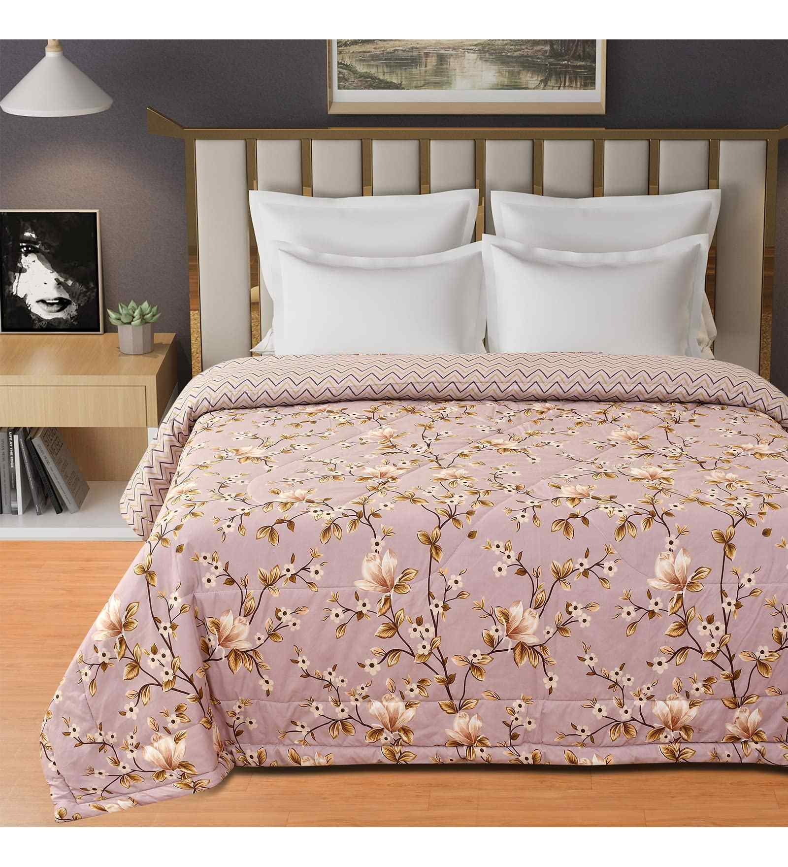 Mauve Microfiber Floral 180 GSM Double Size Reversible Comforter