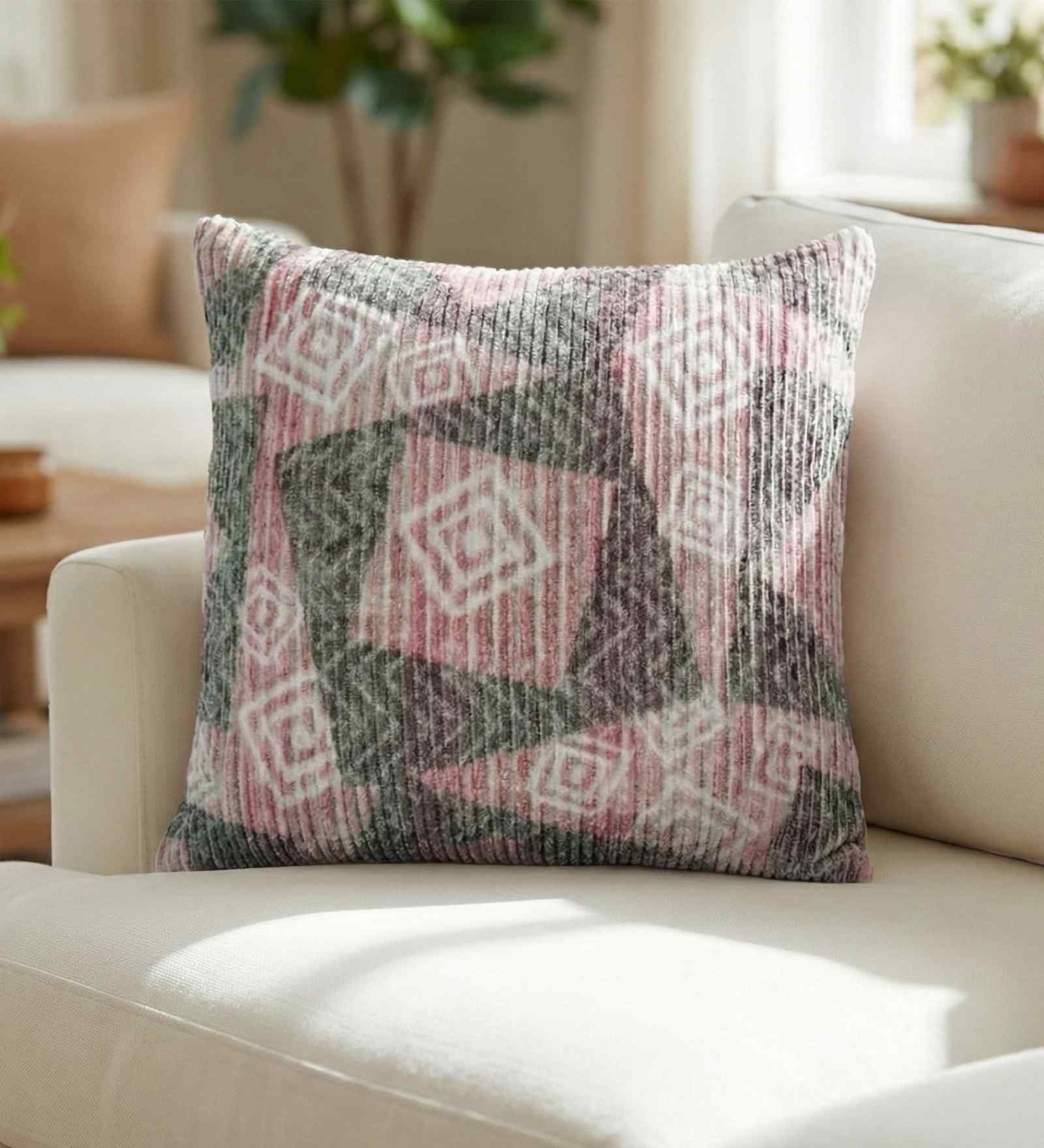 Mauve Polyester Geometric 16x16 inches Cushion Cover
