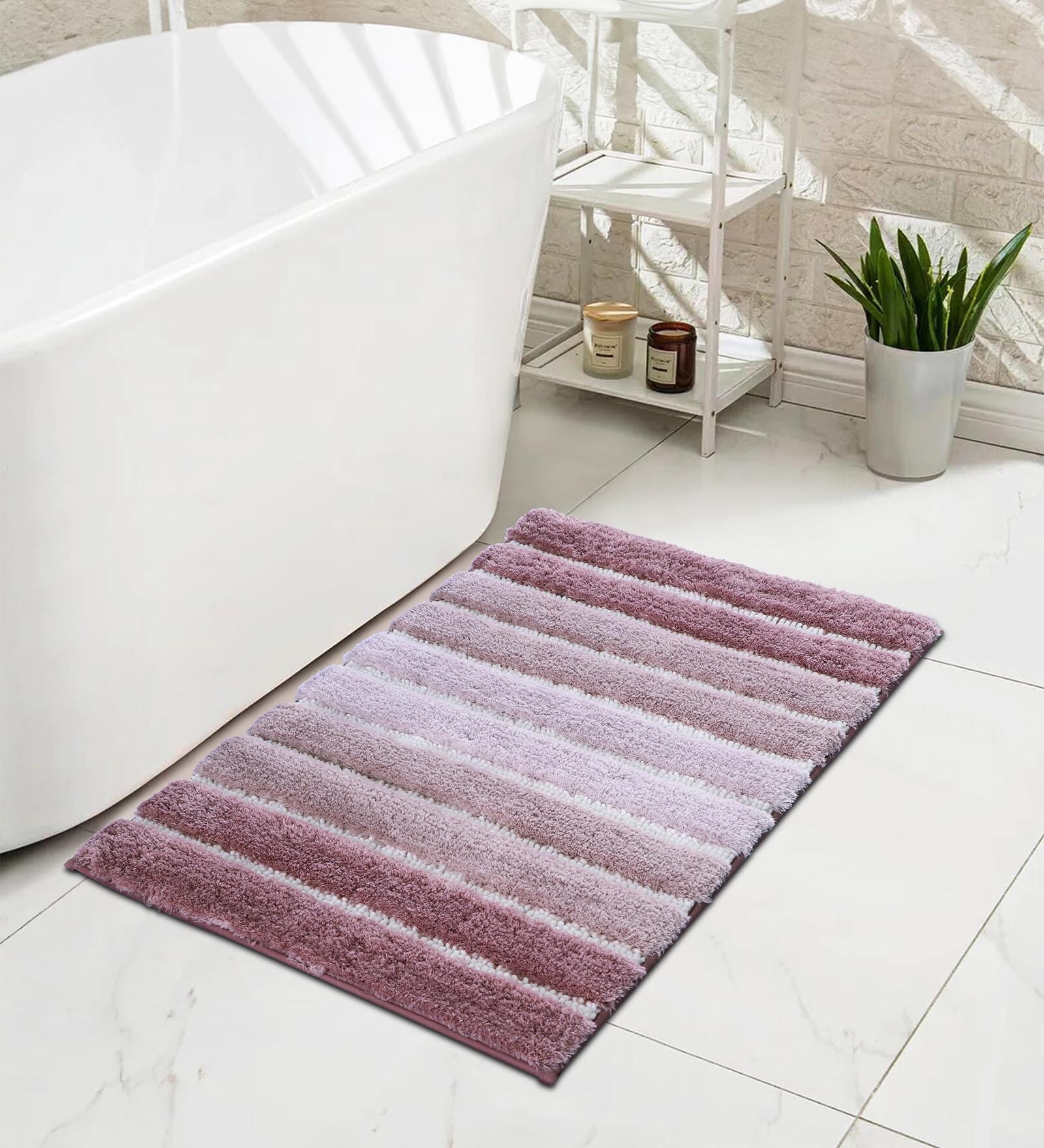 Mauve Polyester Machine Made  60 x 40 Inches Bath Mat