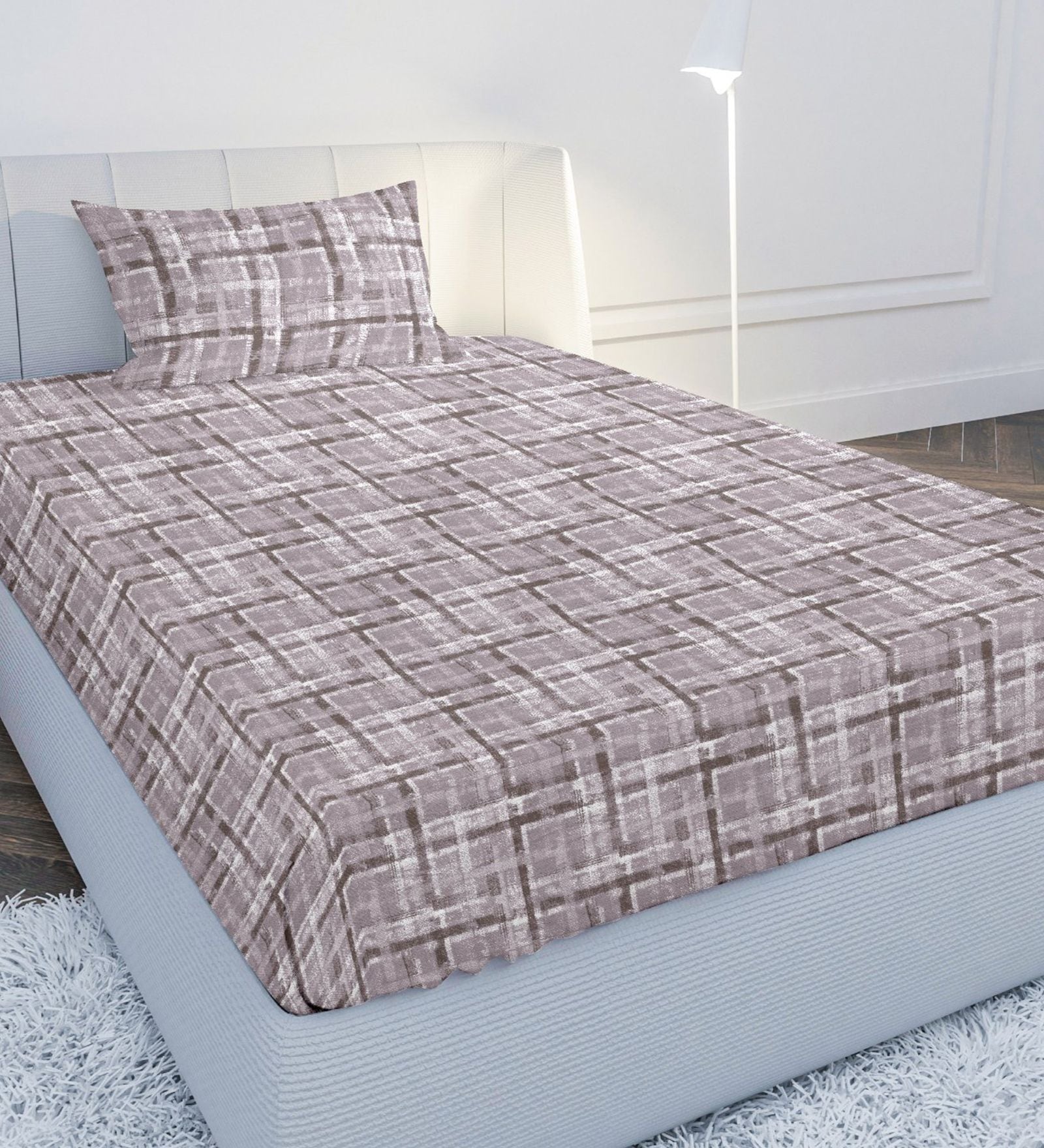 Mauve Geometric 120 TC Cotton Single Bedsheet with 1 Pillow Cover
