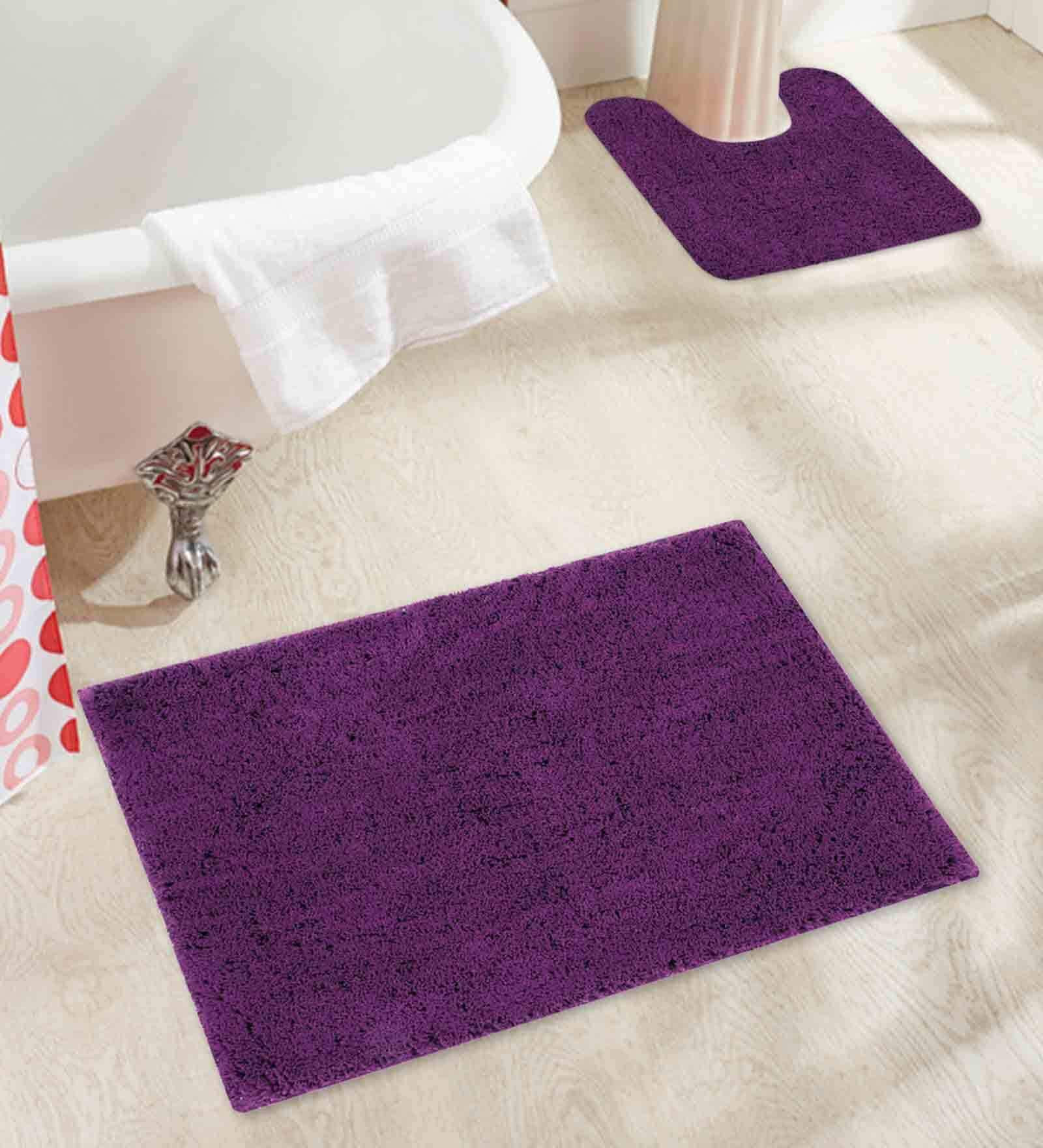 Purple Solid Cotton AntiSkid Bathmat & Contour Mat
