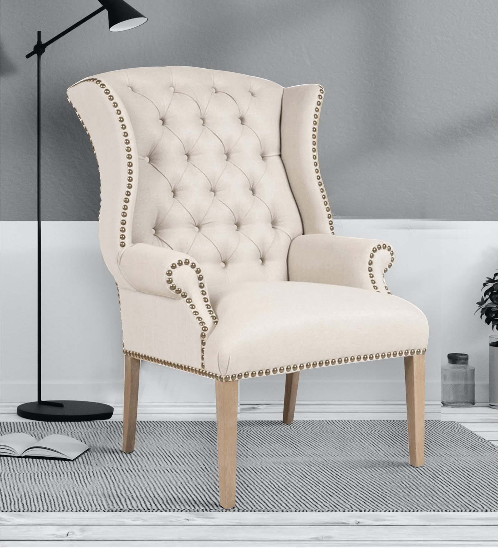 Maverick Fabric Wing Chair in Off-White Colour