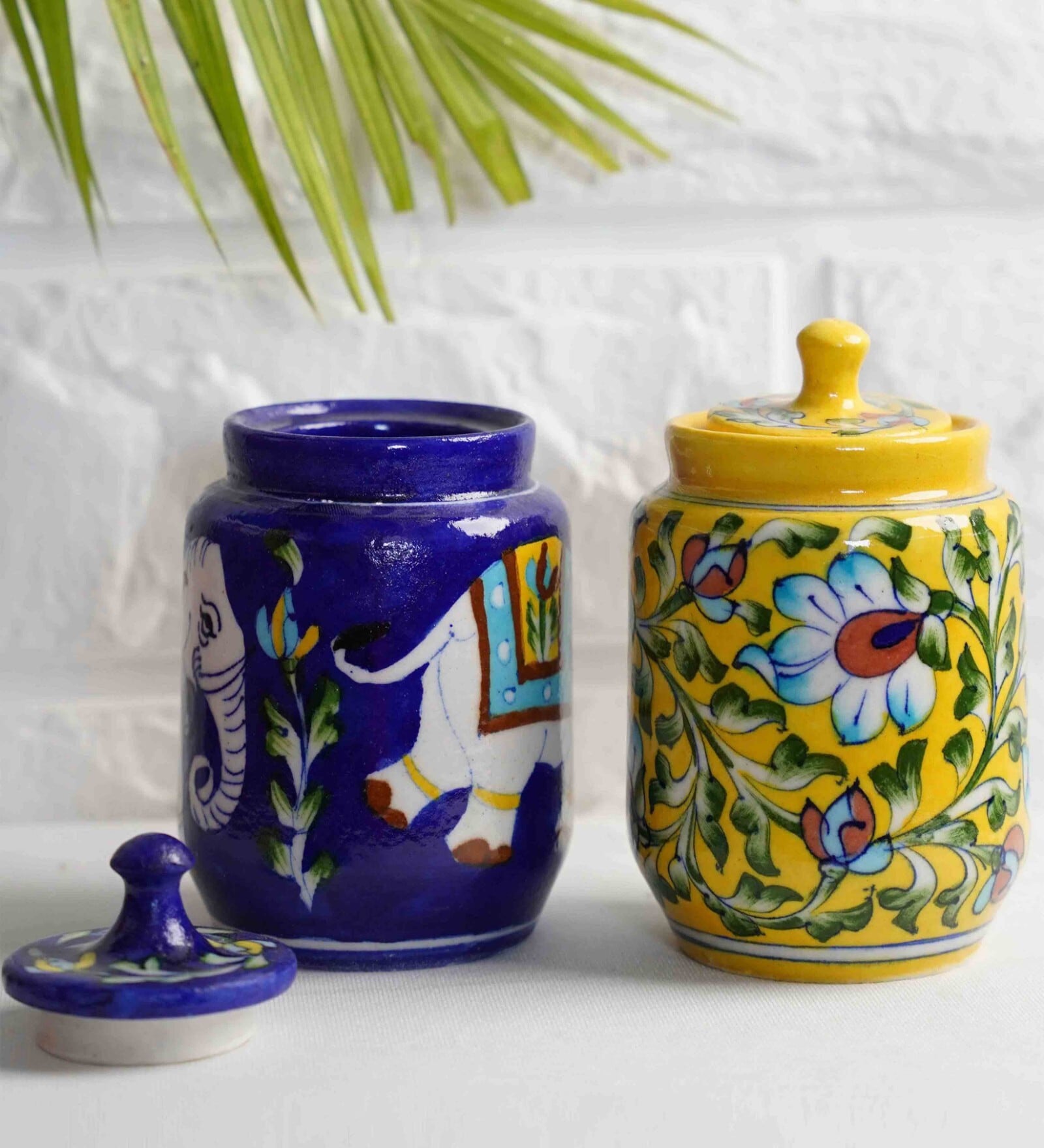Maximus Multicolor Blue Pottery (Set Of 2) Storage Jar
