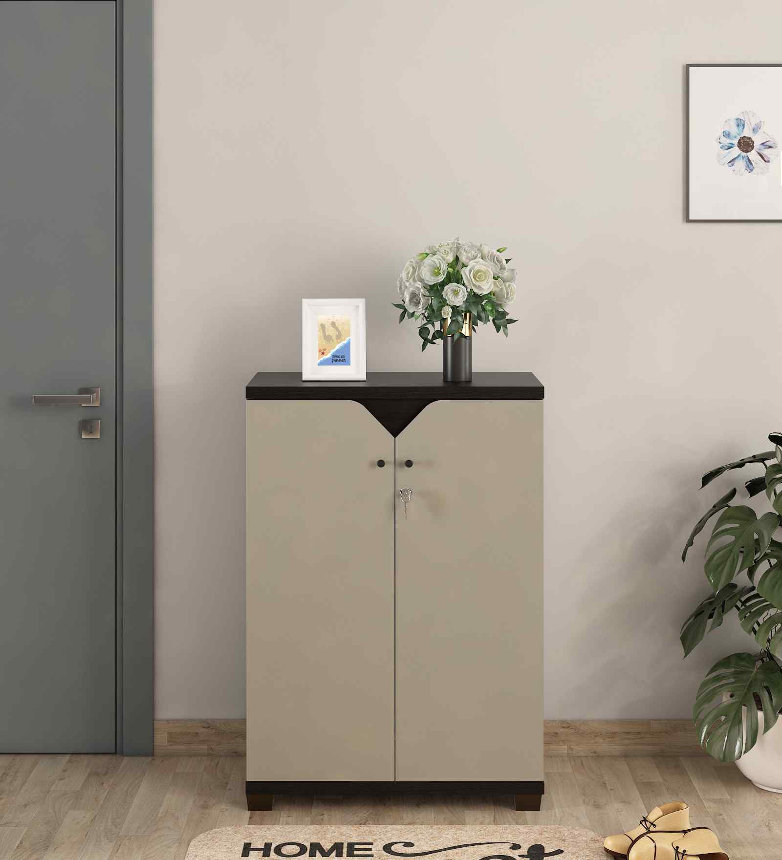 Maxwell 2 Door Shoe Cabinet In Natural Wenge & Melamine Finish