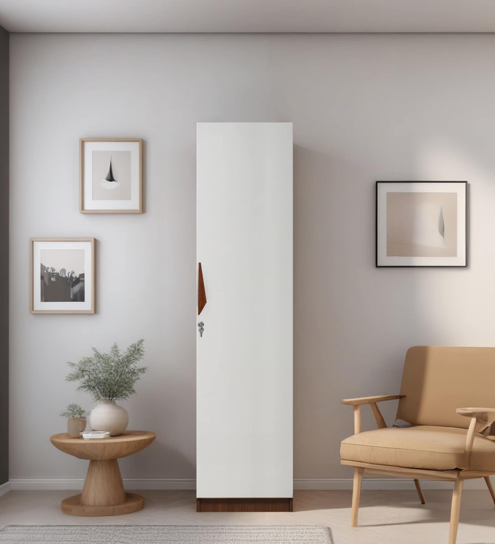 Maya 1 Door Wardrobe in Teak & White Finish