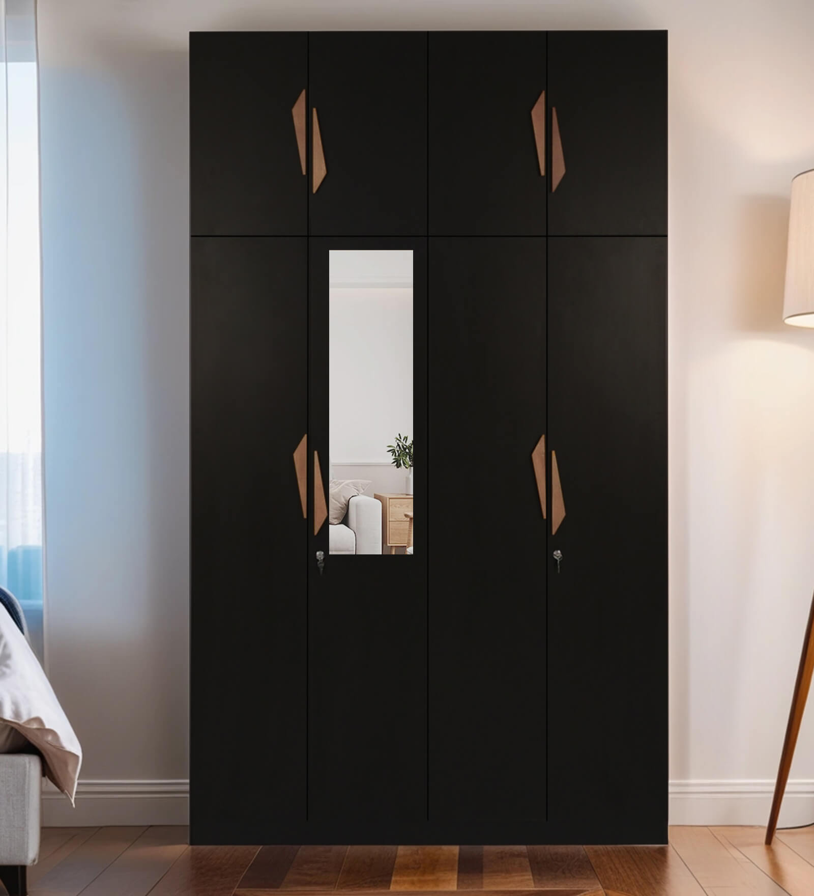 Maya 4 Door Wardrobe In Wenge Finish With Mirror & Loft