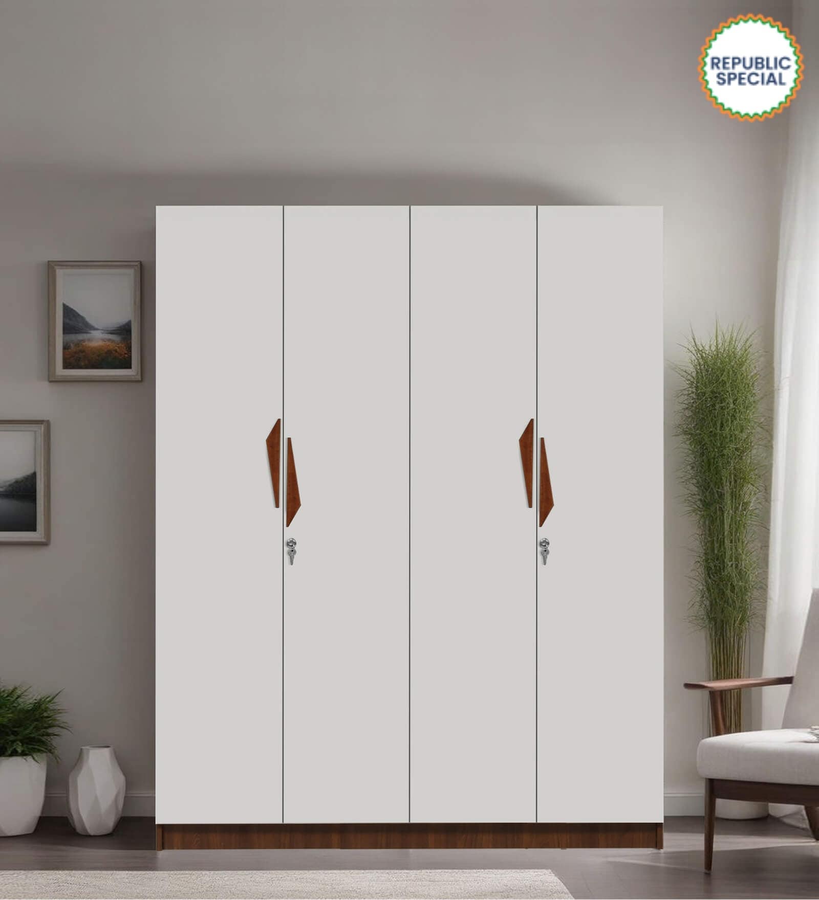 Maya 4 Door Wardrobe In Teak & White Finish