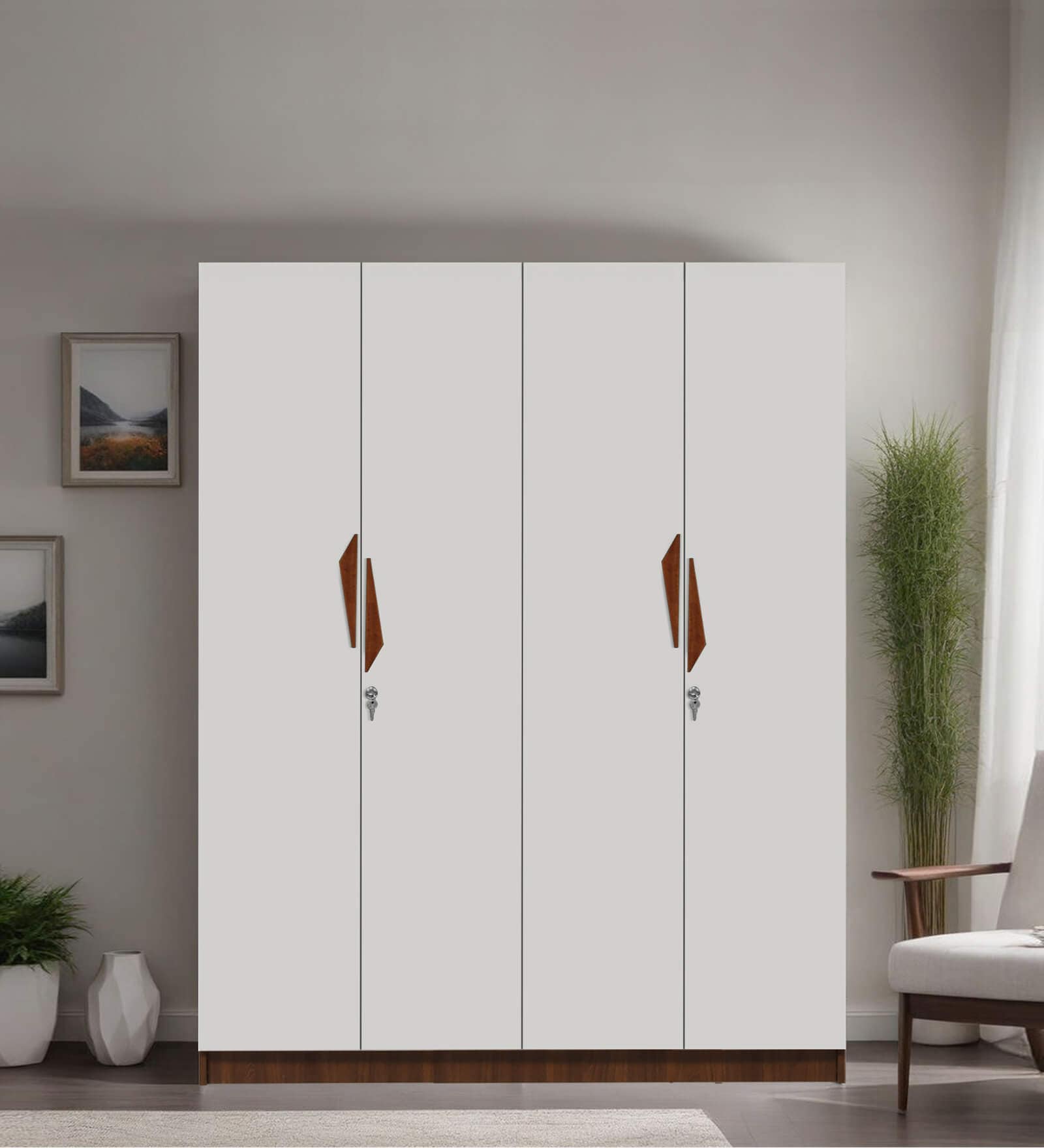 Maya 4 Door Wardrobe In Teak & White Finish