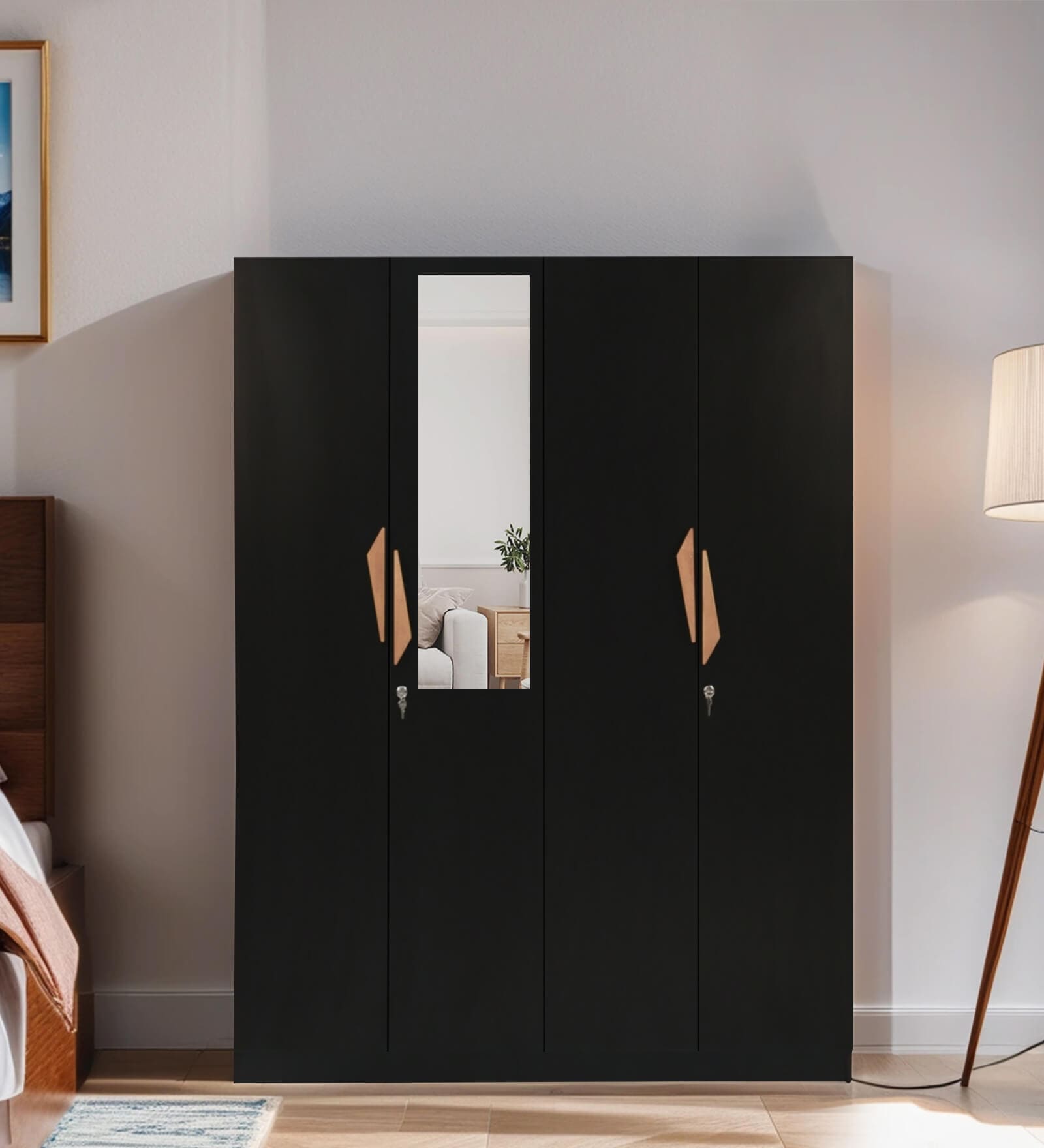 Maya 4 Door Wardrobe In Wenge Finish With Mirror