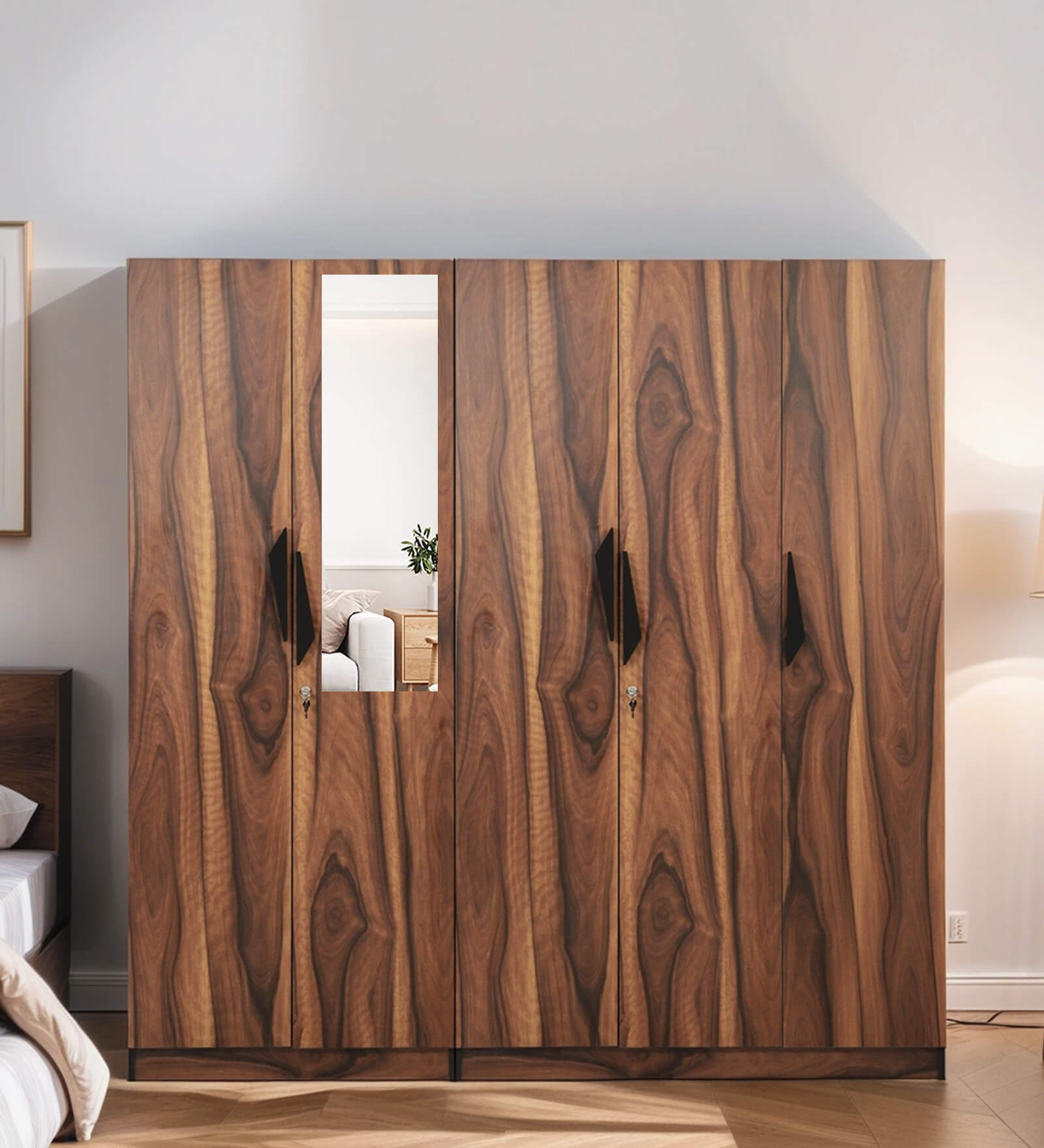 Maya 5 Door Wardrobe In Vintage Sheesham Finish With Mirror