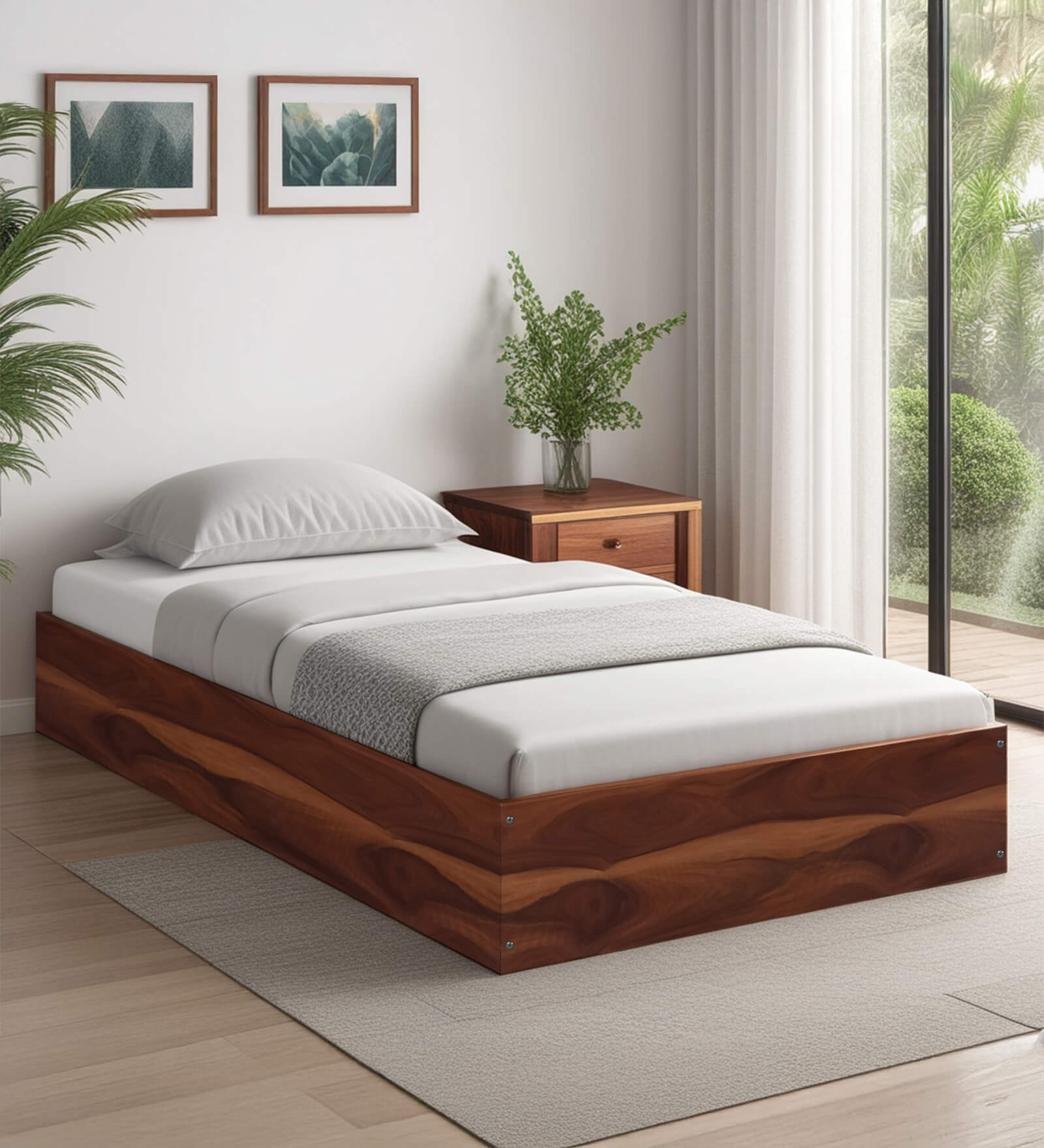 Maya Single Bed With Box Storage In Vintage Sheesham Colour