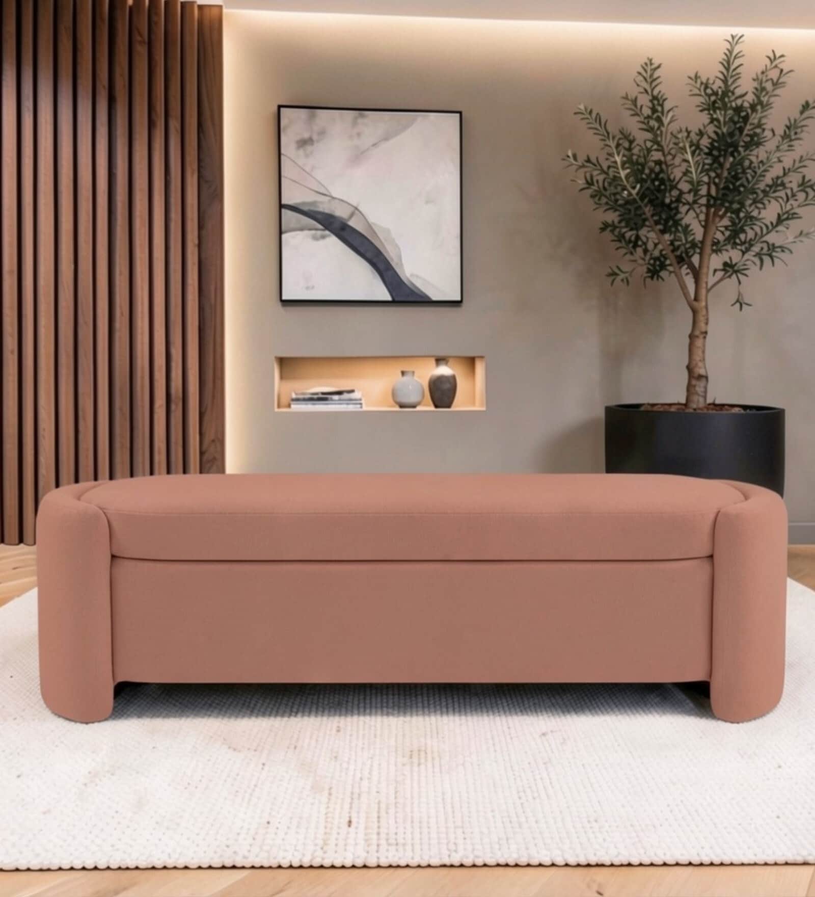 Mayfair Storage Bench In Misty Rose Color