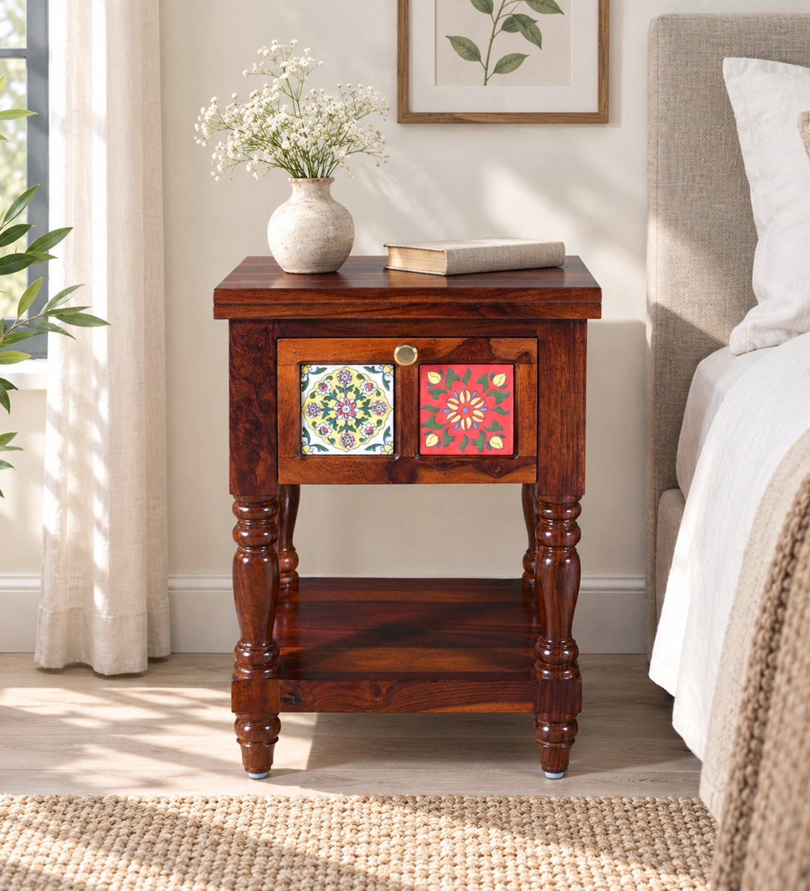 Mayur Sheesham Wood Bedside Table In Honey Oak Finish With Drawer Mayur Sheesham Wood Bedside Table In Honey Oak Finish With Drawer