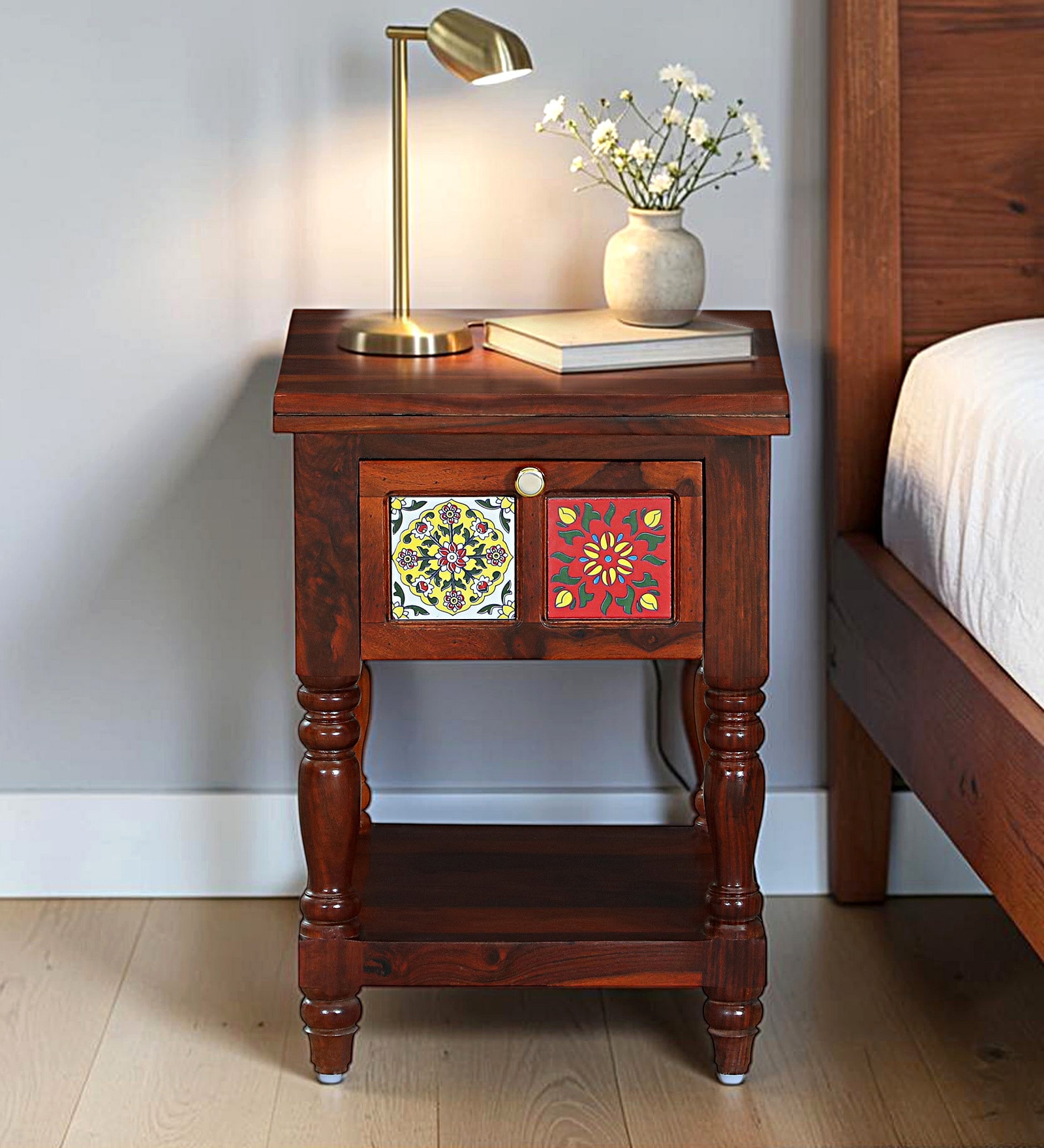 Mayur Sheesham Wood Bedside Table In Honey Oak Finish With Drawer Mayur Sheesham Wood Bedside Table In Honey Oak Finish With Drawer