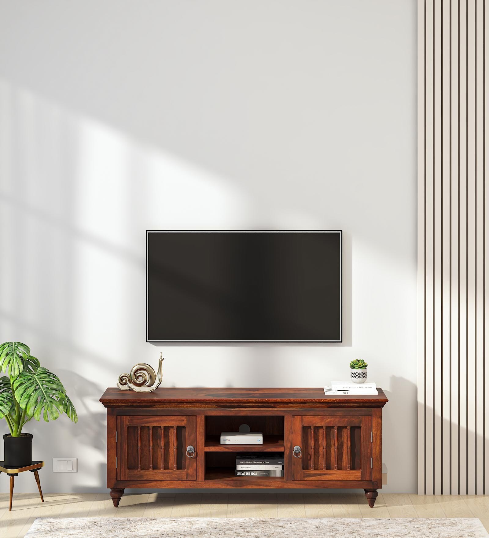 Mayur Sheesham Wood TV Console in Honey Oak Finish for TVs up to 50"