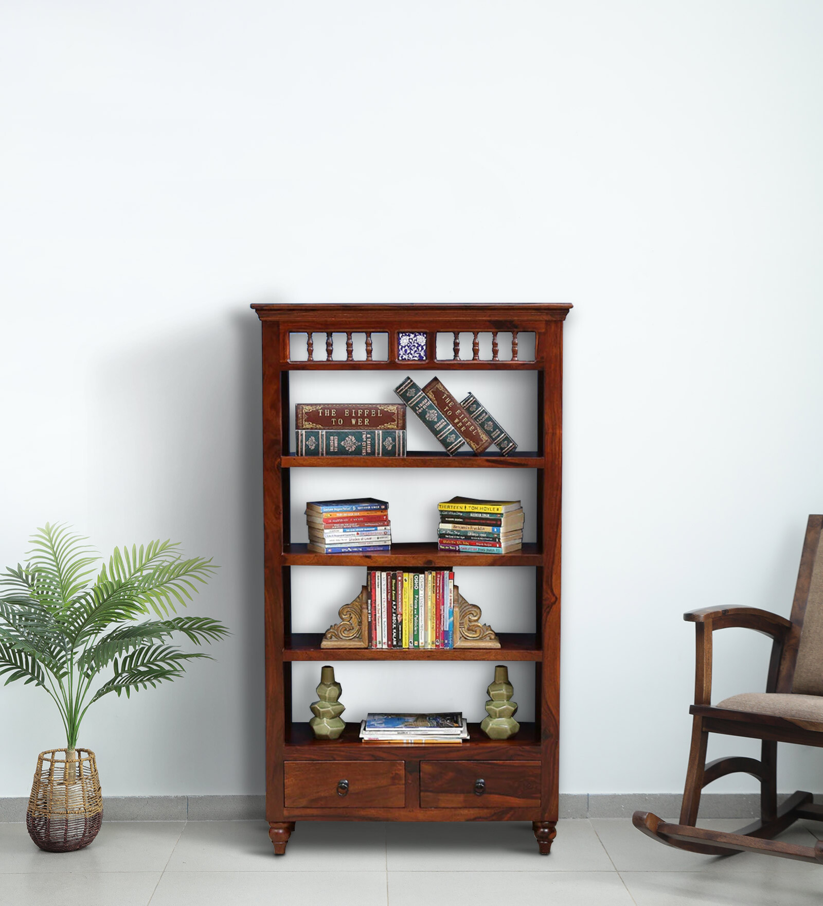 Mayur Sheesham Wood Bookshelf In Honey Oak Finish
