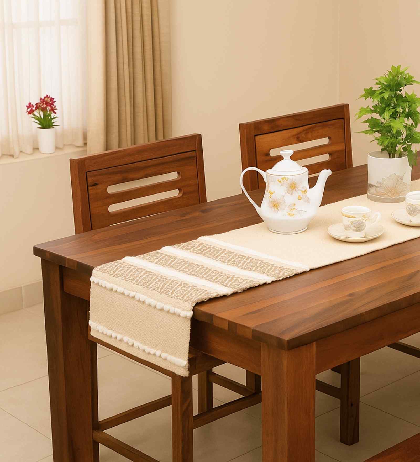 Maze Handwoven Cotton Table Runner-Fawn