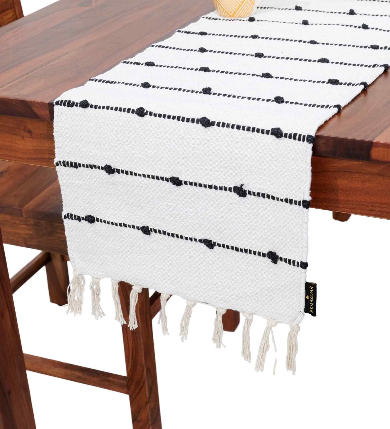 Maze Handwoven Cotton Table Runner-Ivory