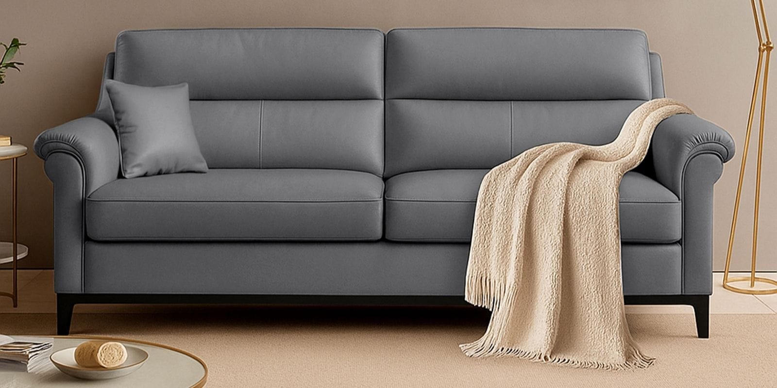 Madison 2.0 Leatherette 3 Seater Sofa In Ivory Tusk PU Colour