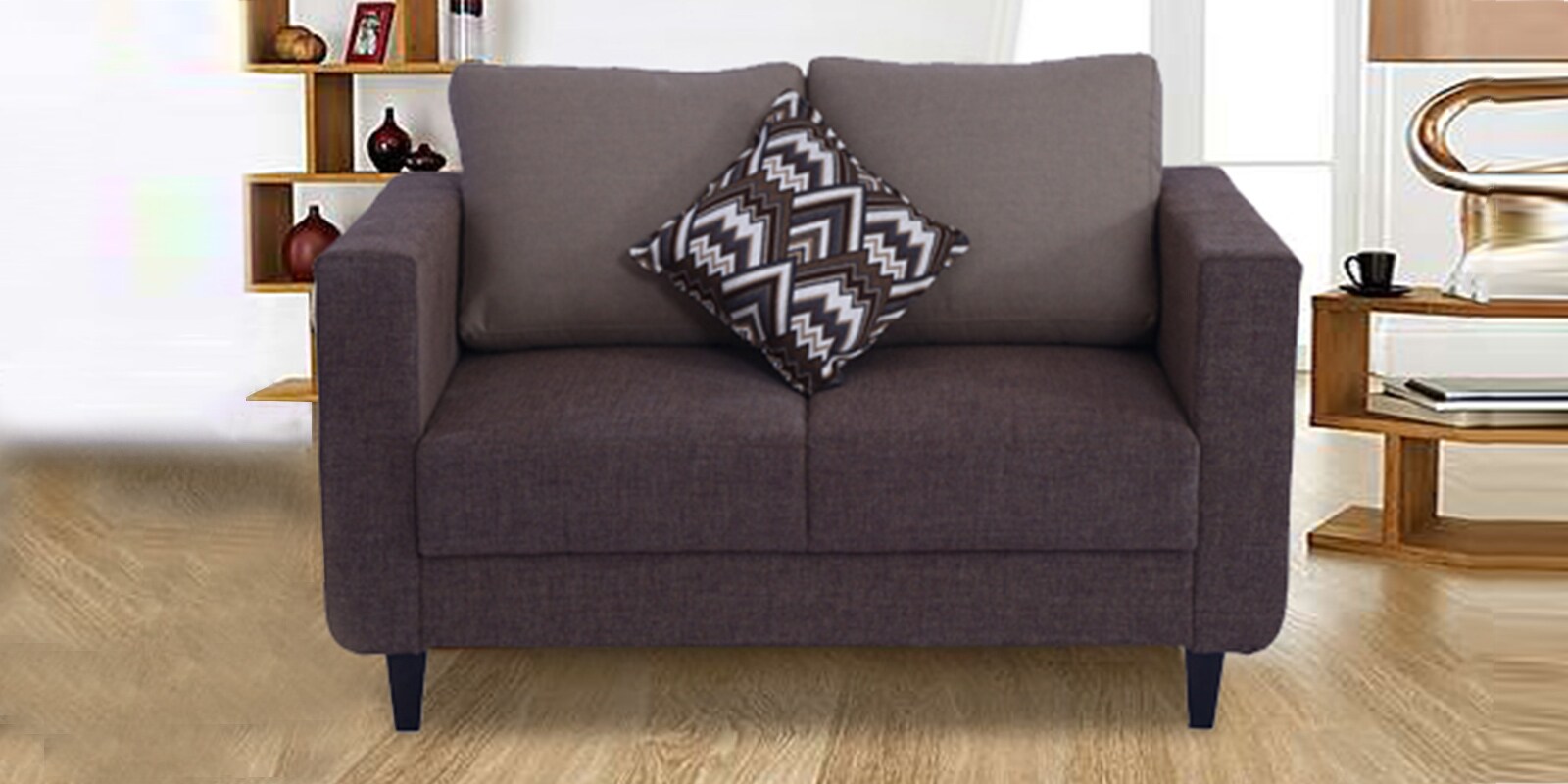 Madried 2 Seater Sofa With Cushions In Brown Colour